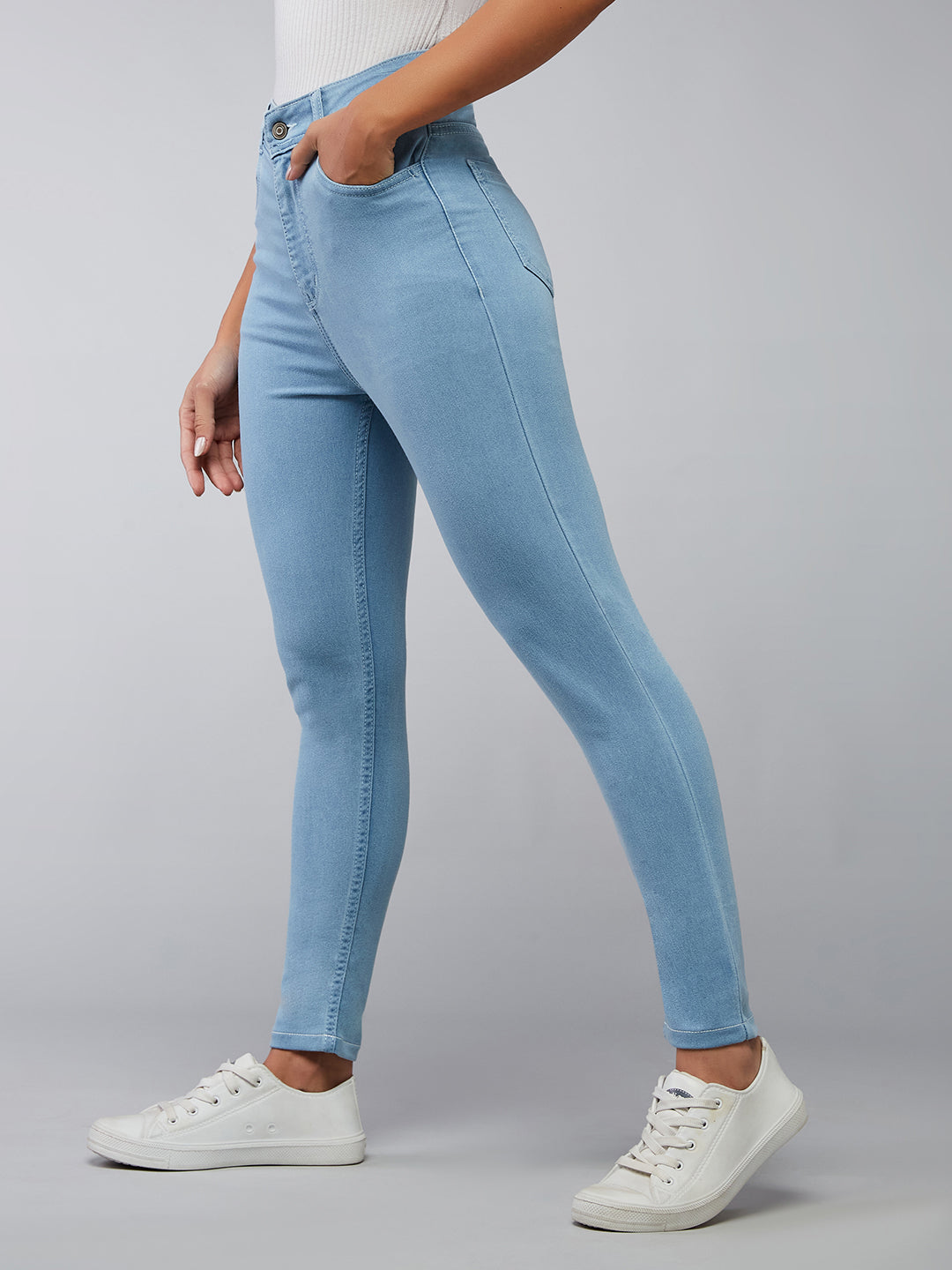 CHASEstretch™ Women's Light Blue Skinny High Rise Distressed Cropped Denim Jeans