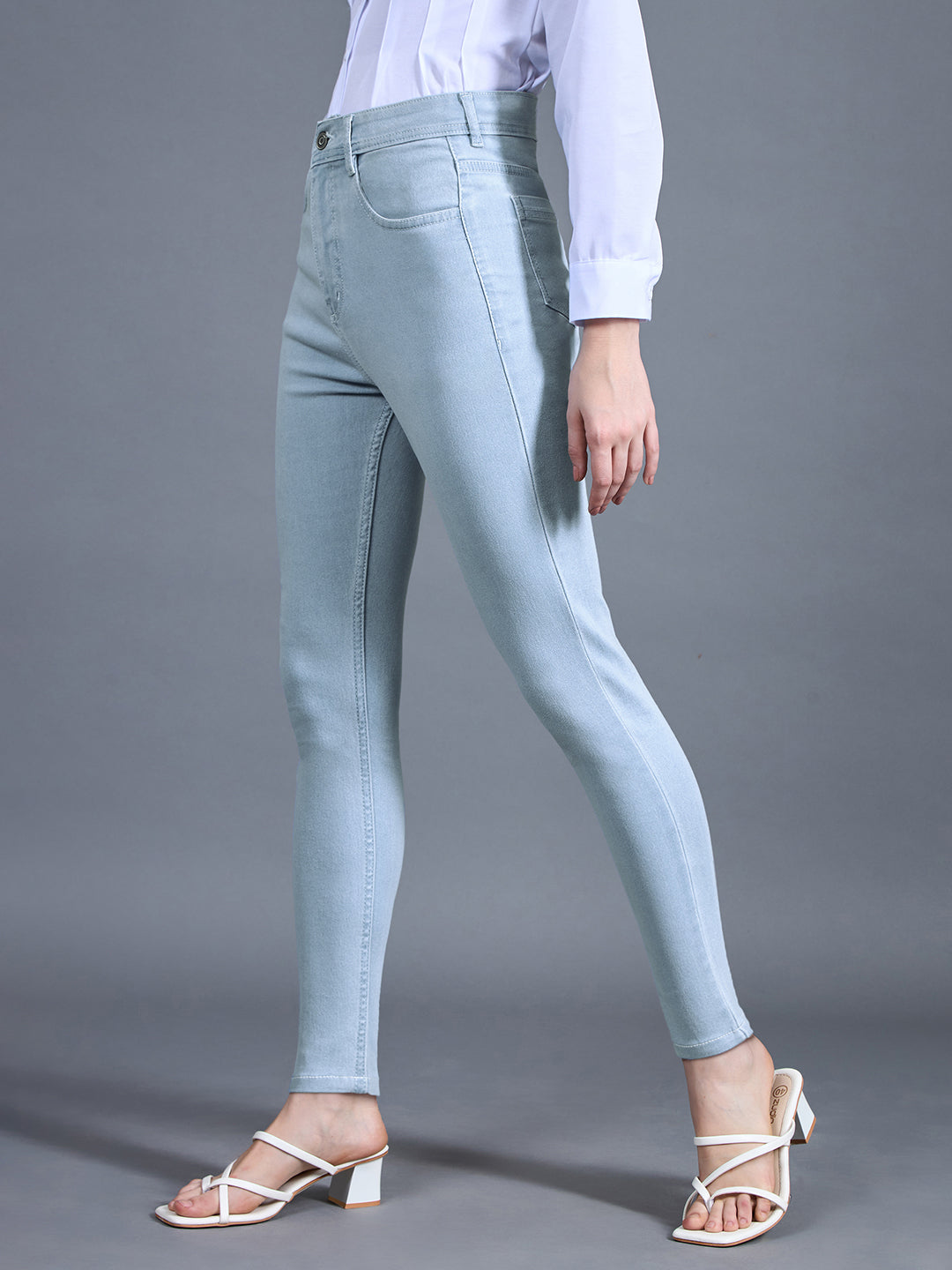 24/7 Comfort Workwear Women's Light Blue Skinny High-Rise Distressed Cropped Denim Jeans