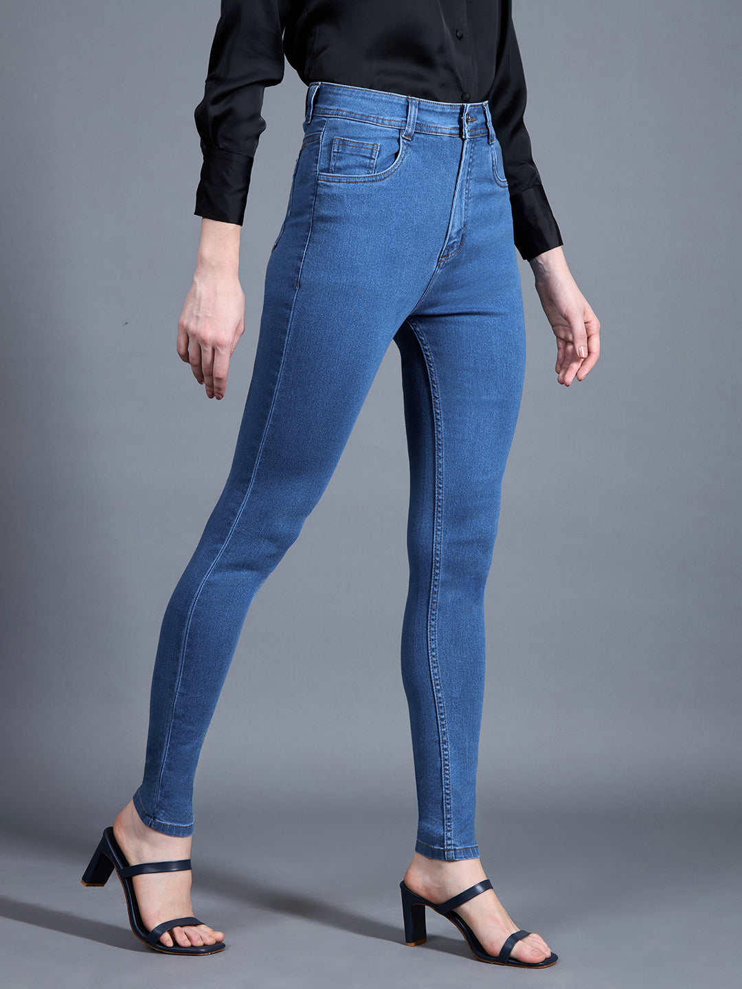 24/7 Comfort Workwear Women's Blue Skinny High Rise Distressed Regular Length Denim Jeans
