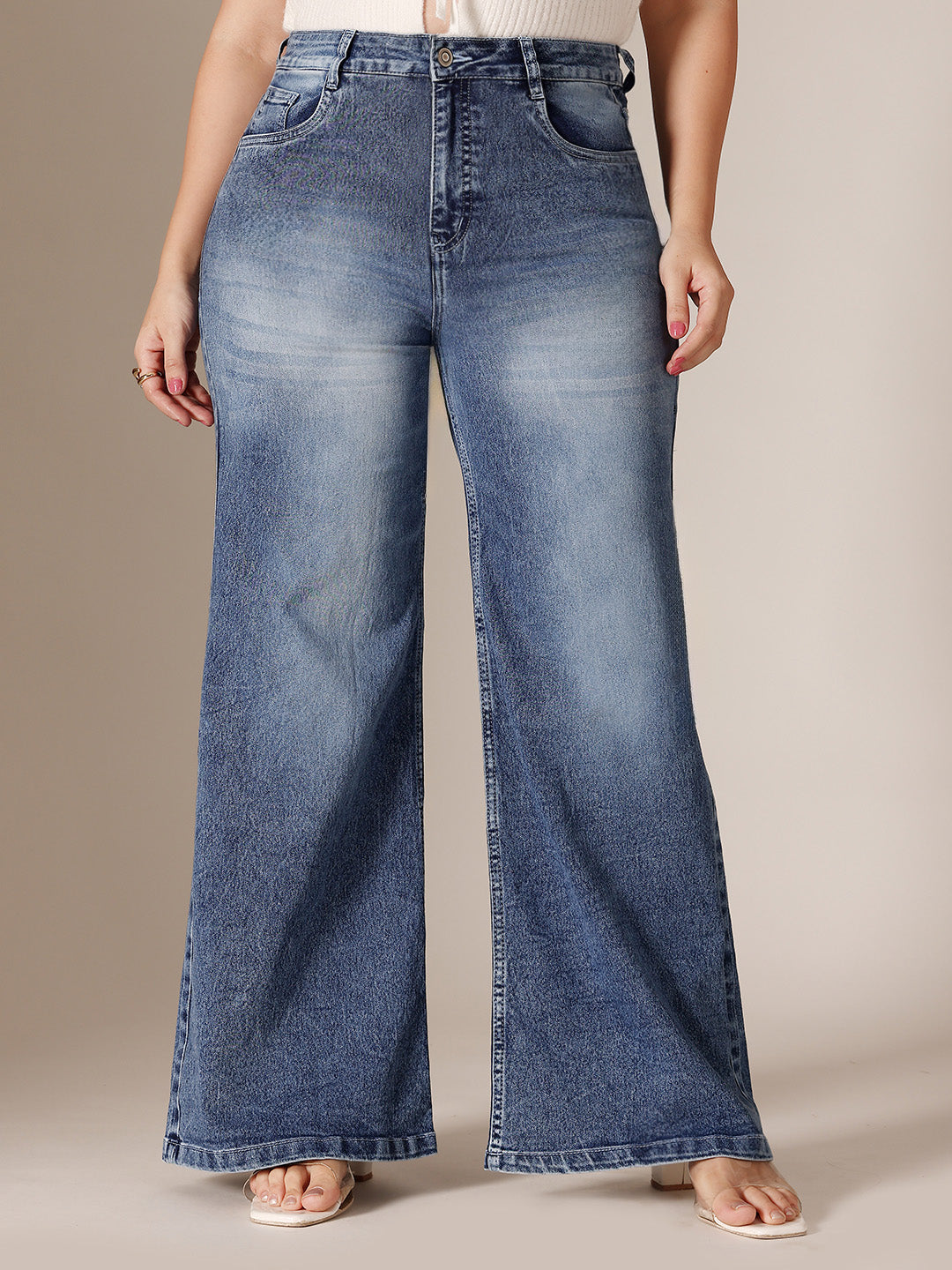 CHASEshape™ Mid Blue High Rise Stretchable Denim Wide Leg Jeans for Women