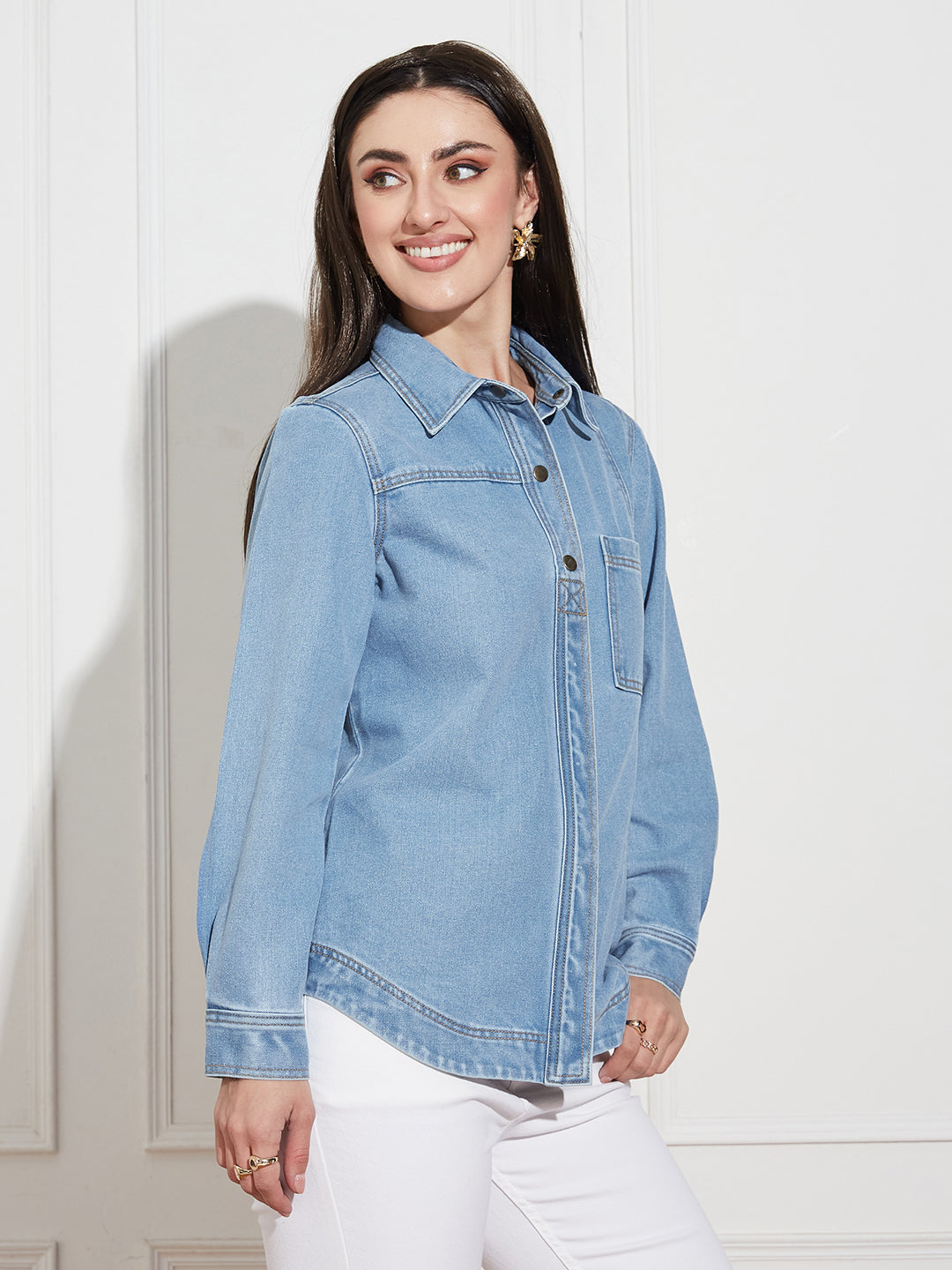 Women’s Light Blue Asymmetric Denim Shirt