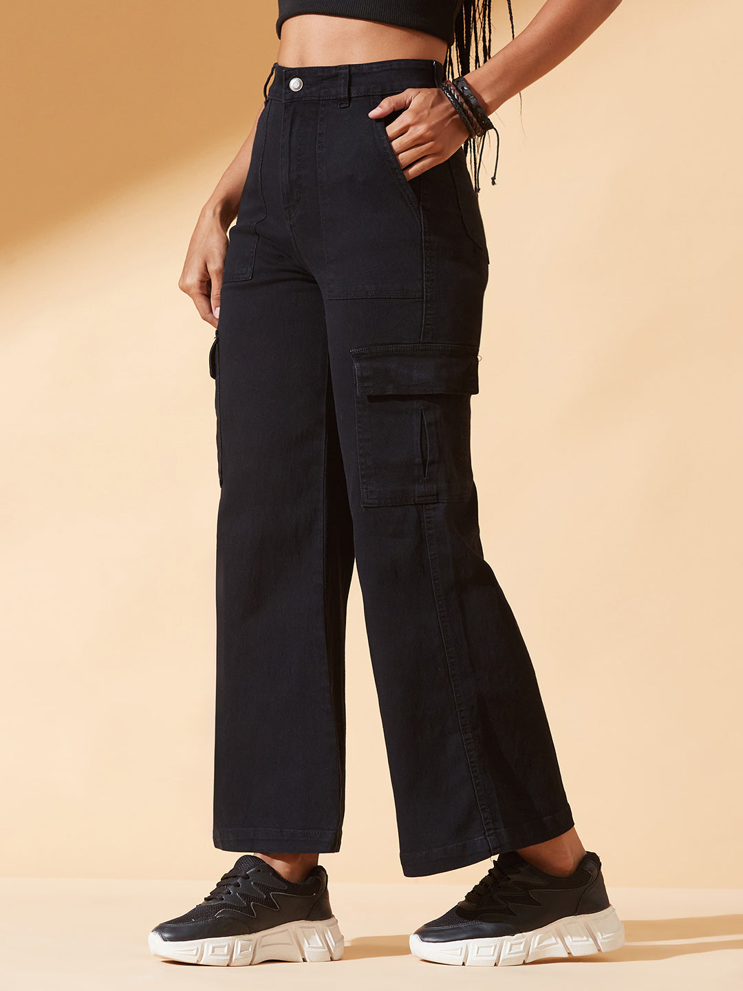 CHASEstretch™ Black Wide leg High-Rise Regular Stretchable Denim Jeans For Women