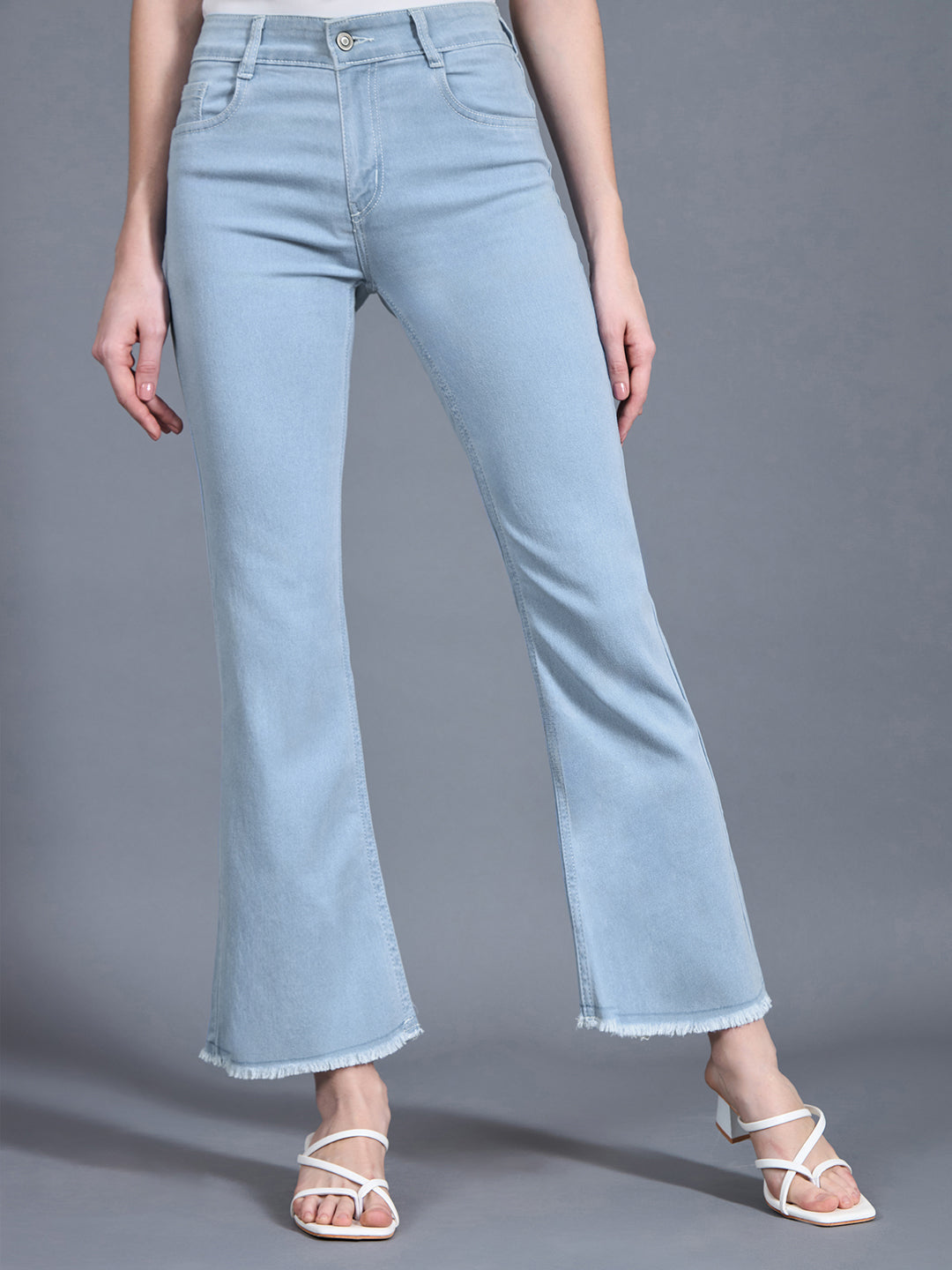 24/7 Comfort Workwear Women's Light Blue Bootcut High-Rise Clean Look Cropped Stretchable Denim Jeans