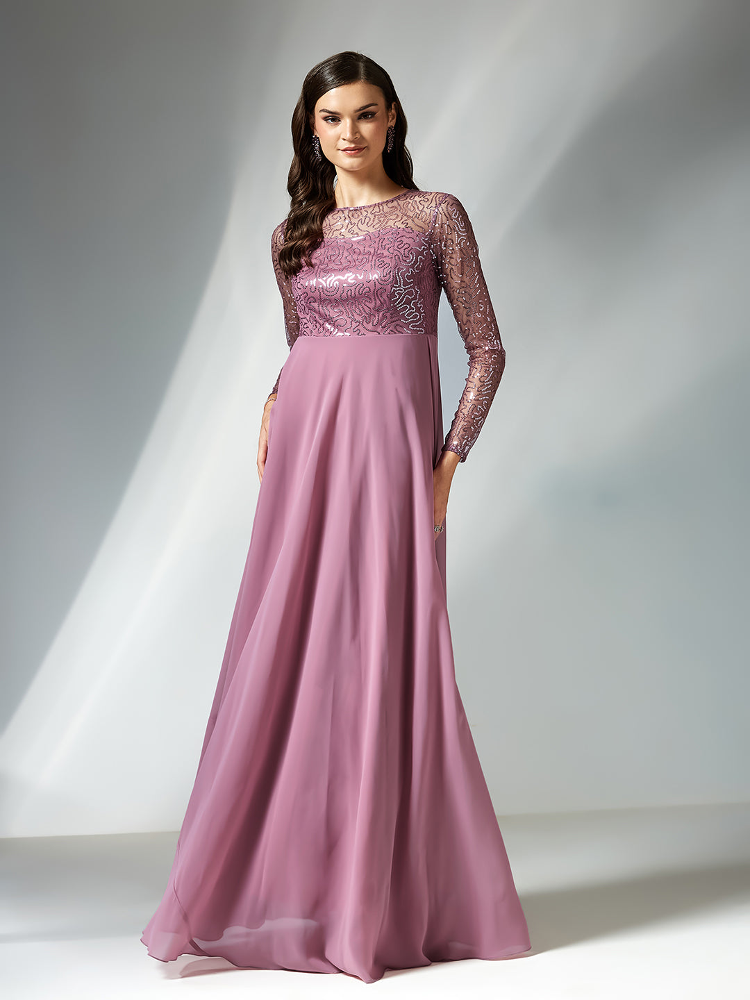 Dusty Lavender Solid Embellished Maxi Dress for Women