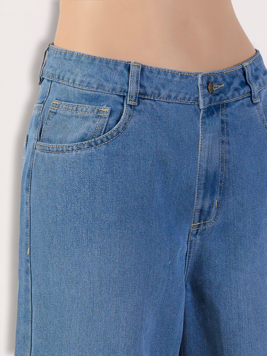 Women's Light Blue Wide-Leg High-Rise Non-Stretchable Denim Jeans