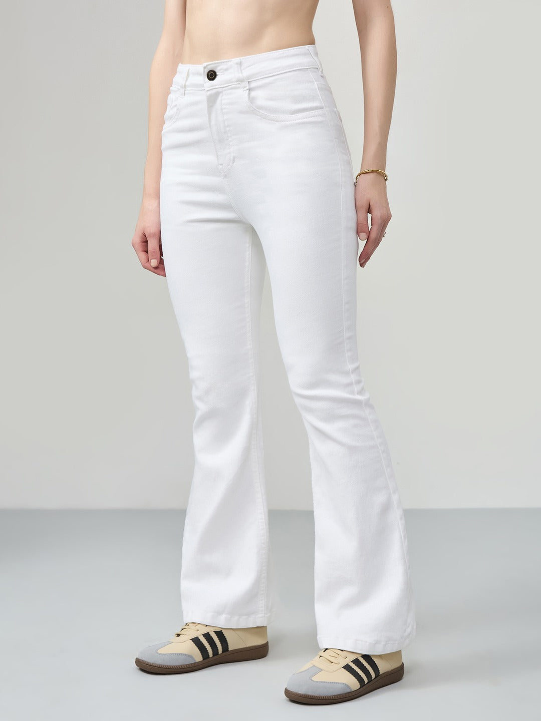 White Bootcut high-rise Regular Stretchable Denim Jeans for Women