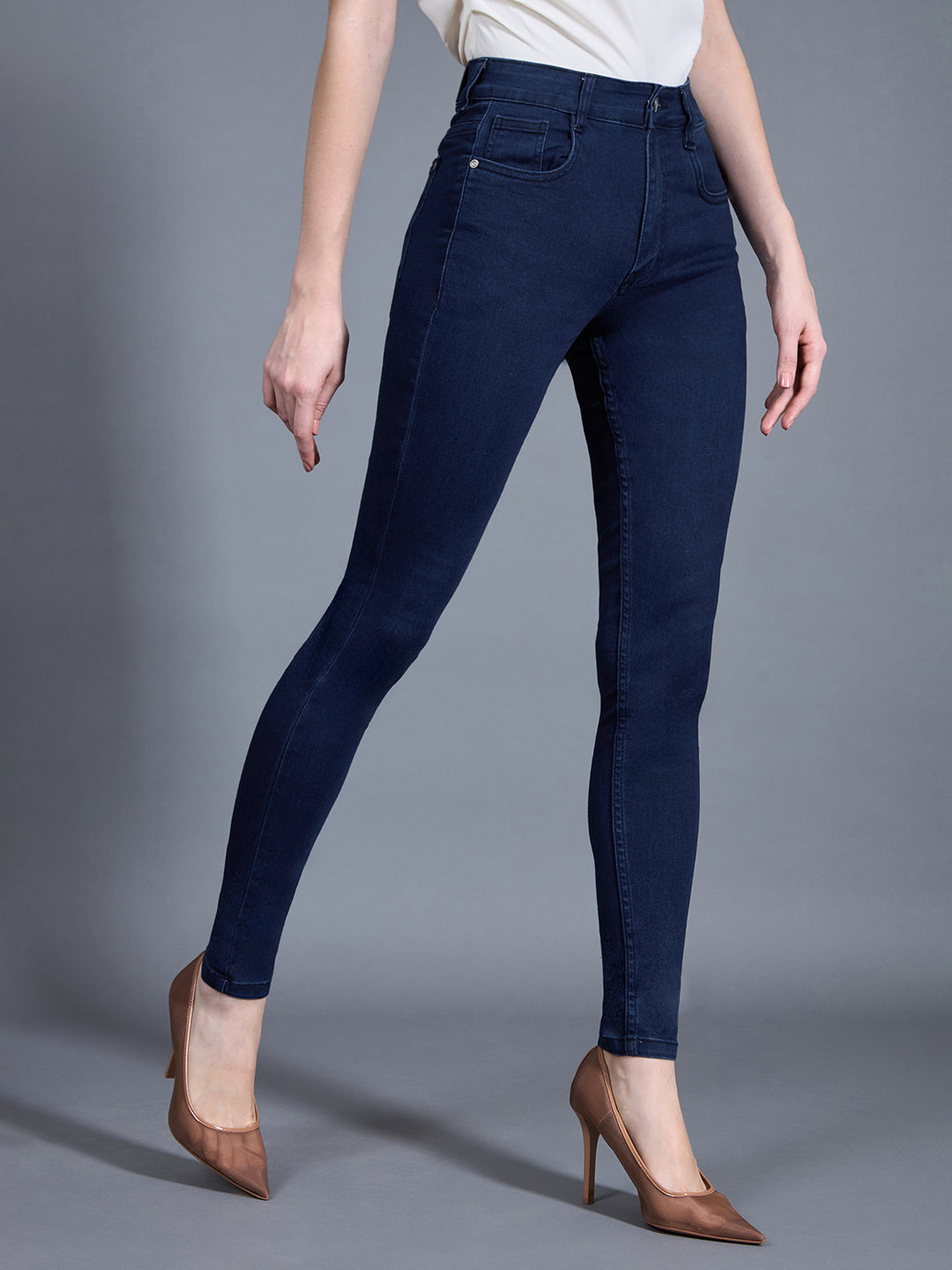 24/7 Comfort Workwear Women's Navy Blue Skinny Fit Mid Rise Regular Length Denim Stretchable Jeans