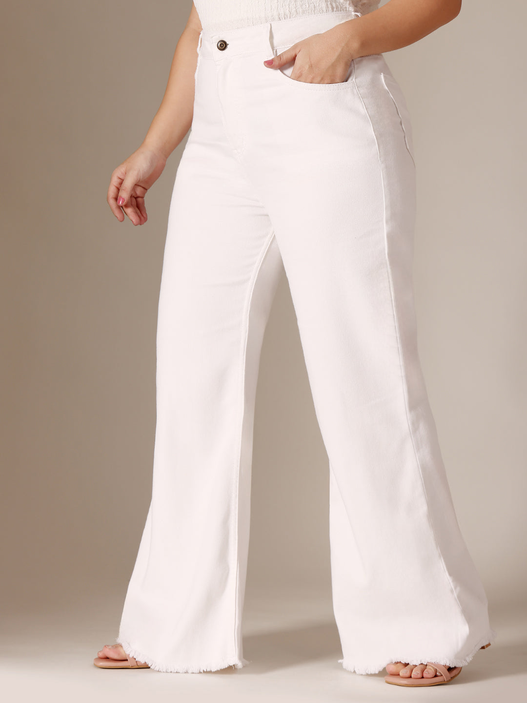 White Bootcut High Rise Clean Look Regular-Length Stretchable Denim Jeans for Women