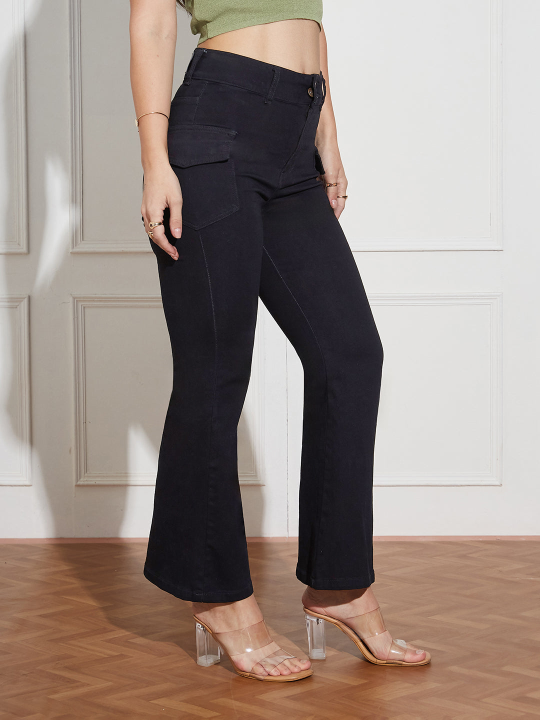 Women's Black Bootcut High Rise Clean Look Regular Length Stretchable Denim Jeans