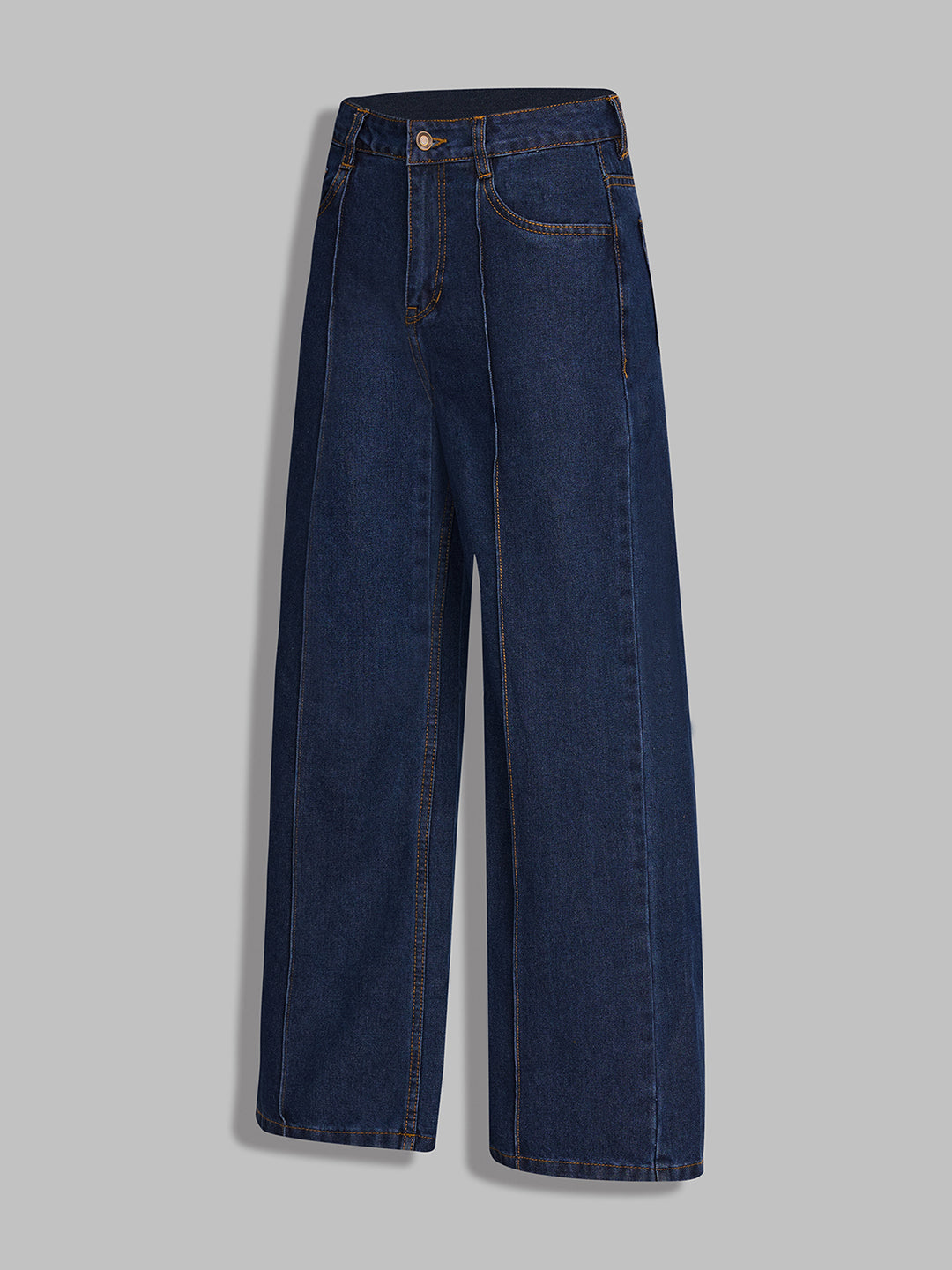 Women's Navy Blue Wide-Leg High-Rise Non-Stretchable Denim Jeans