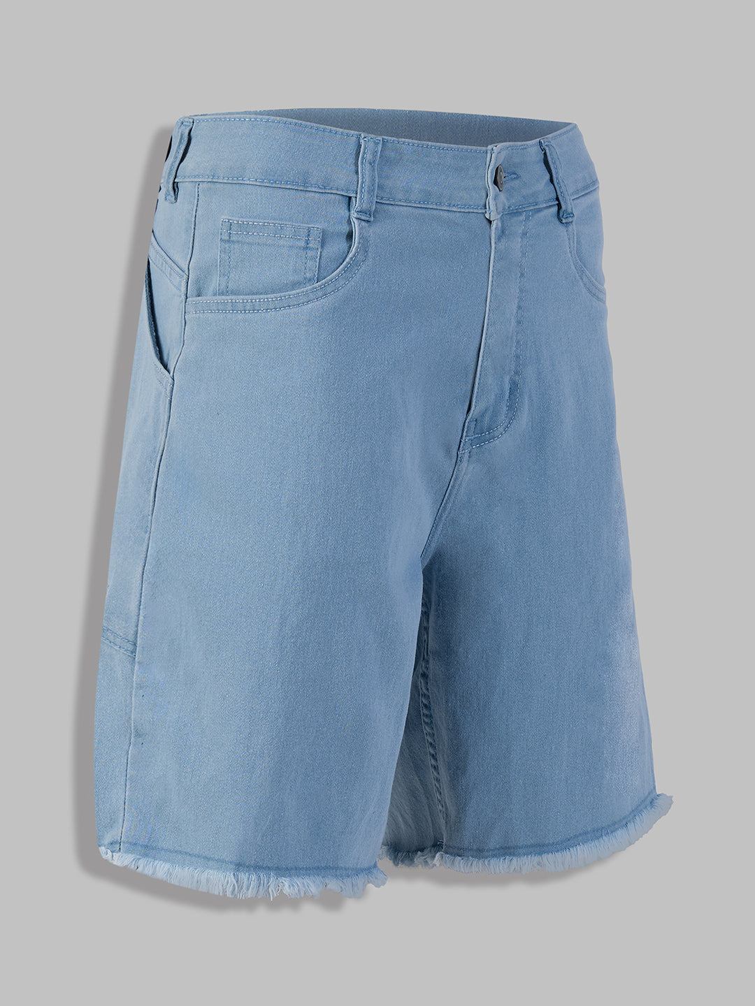 Women's Light Blue High-Rise Above-Knee Stretchable Denim Shorts