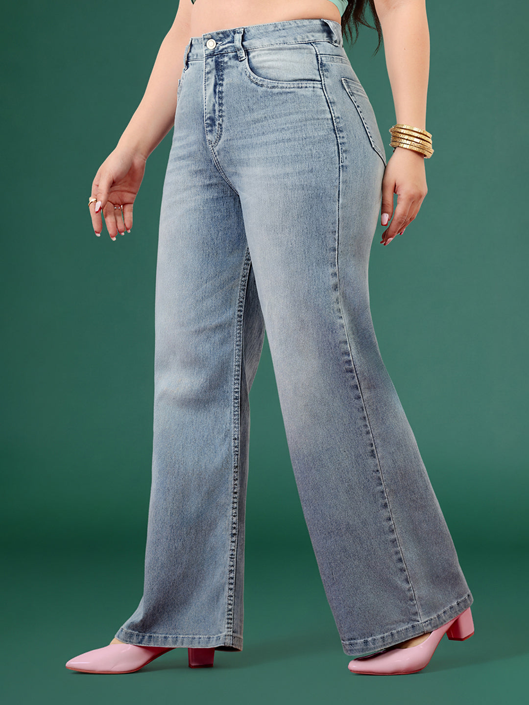 CHASEshape™ Light Blue Wide-Leg High-Rise Stretchable Denim Jeans for Women