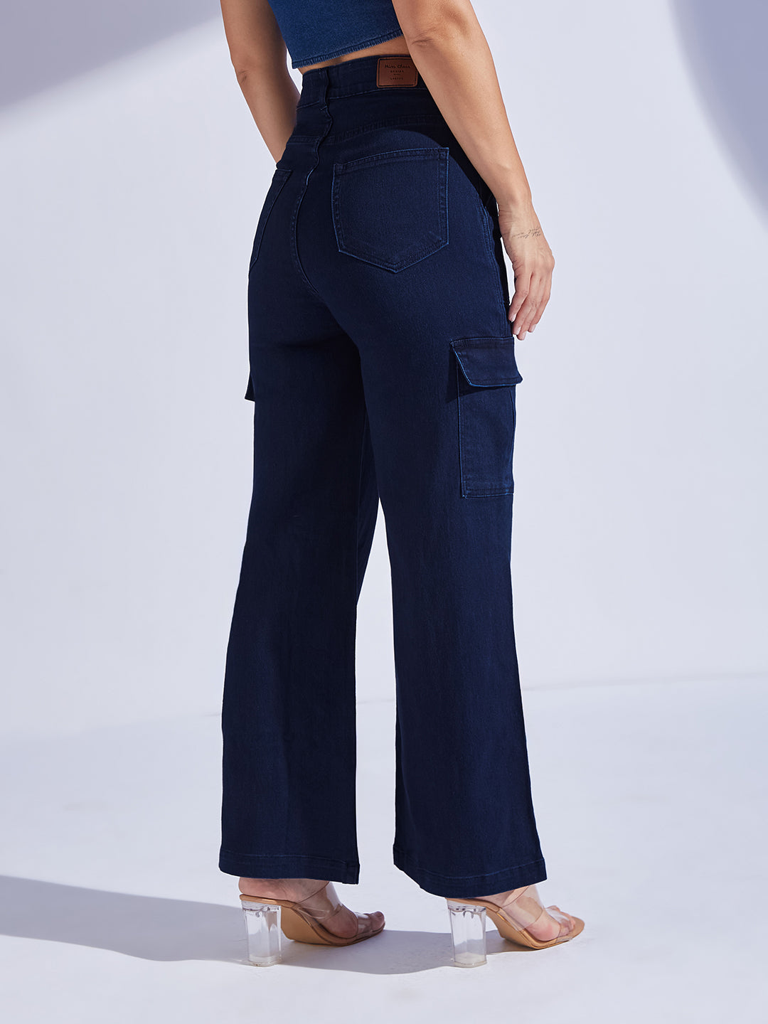 Women's Navy Blue Wide leg High-Rise Stretchable Denim Jeans