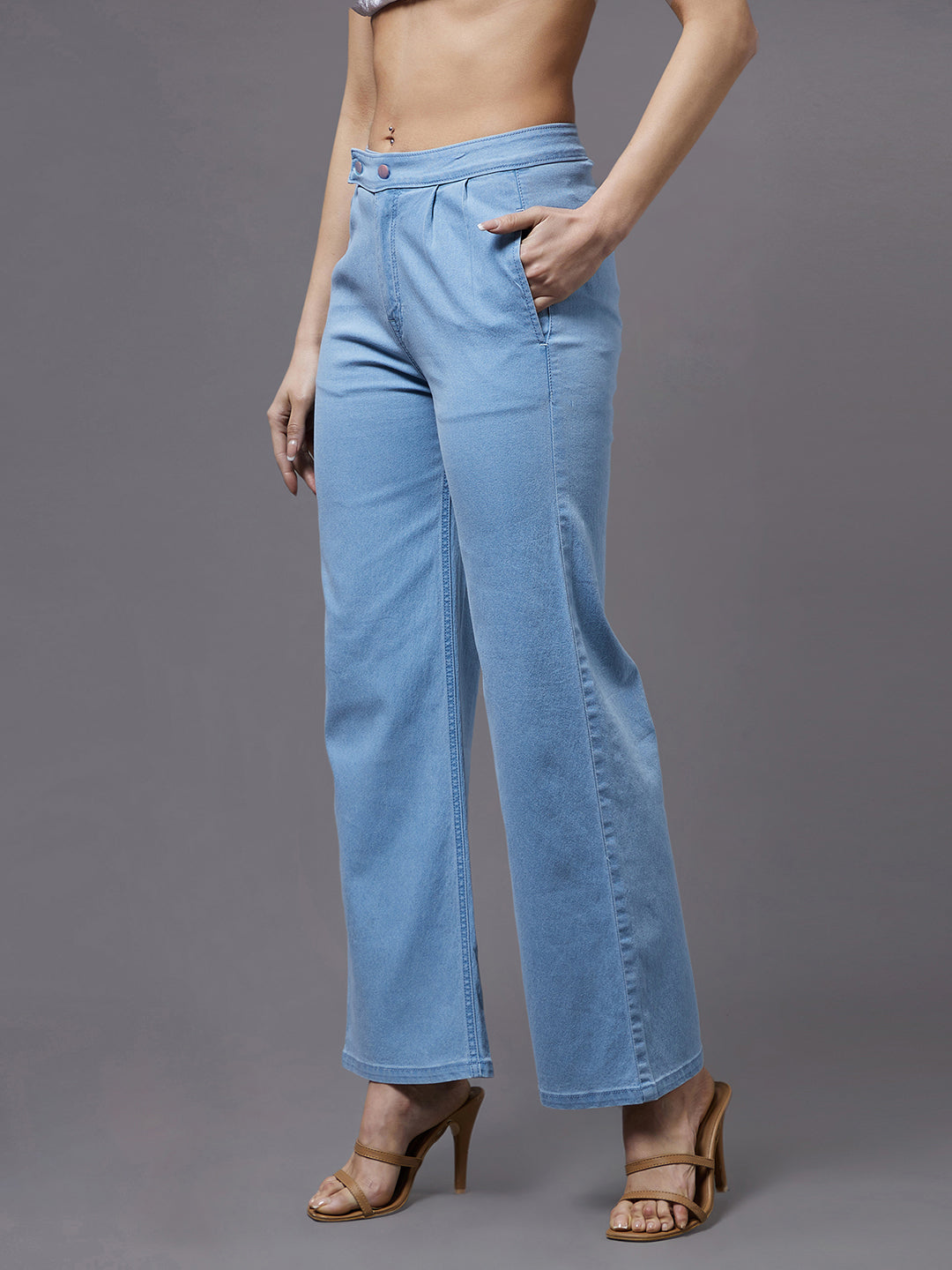 24/7 Comfort Women's Light Blue Wide Leg High Rise Stretchable Denim Jeans