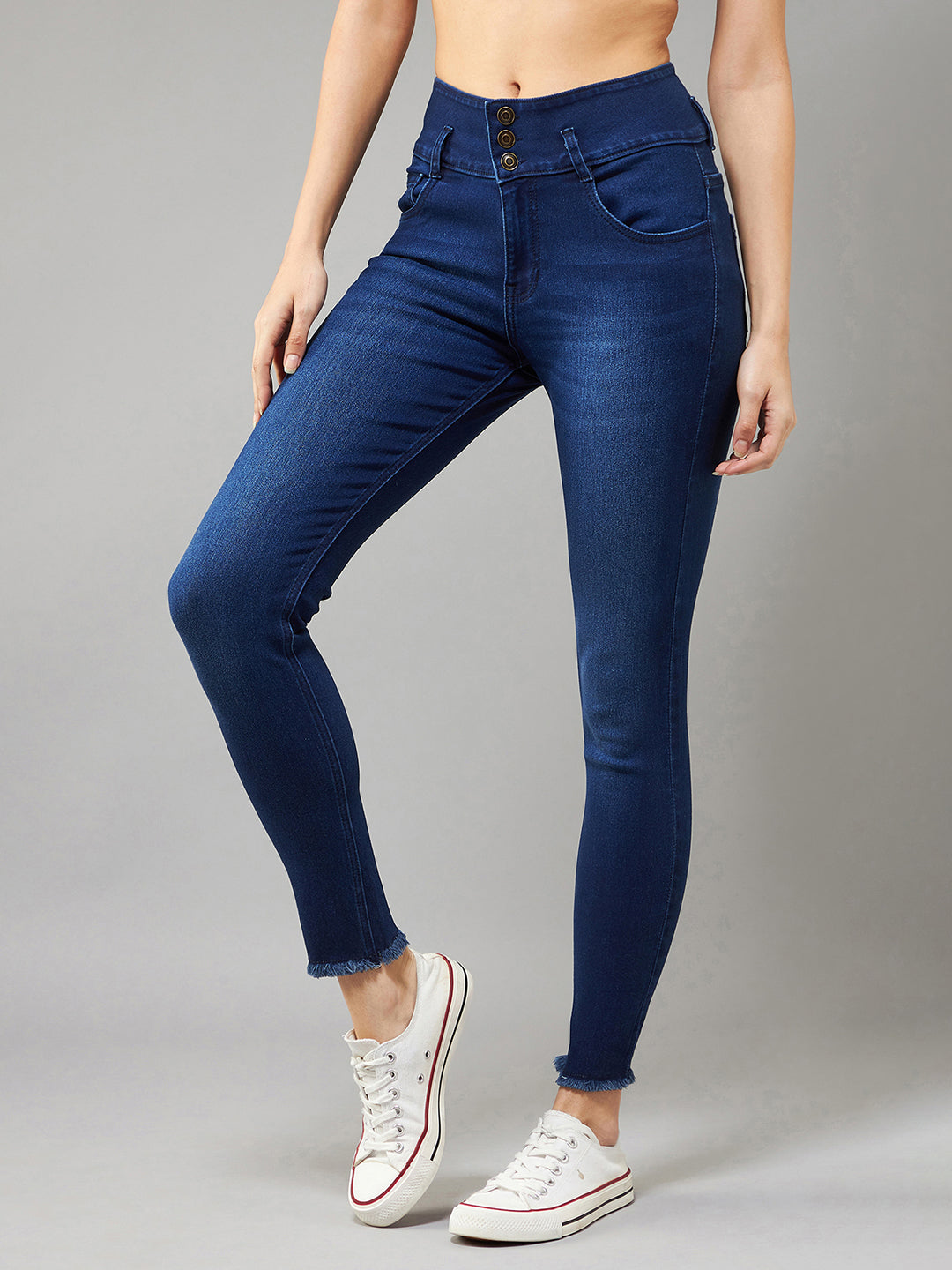 Women's Navy Blue Skinny High Rise Clean Look Regular Stretchable Denim Jeans