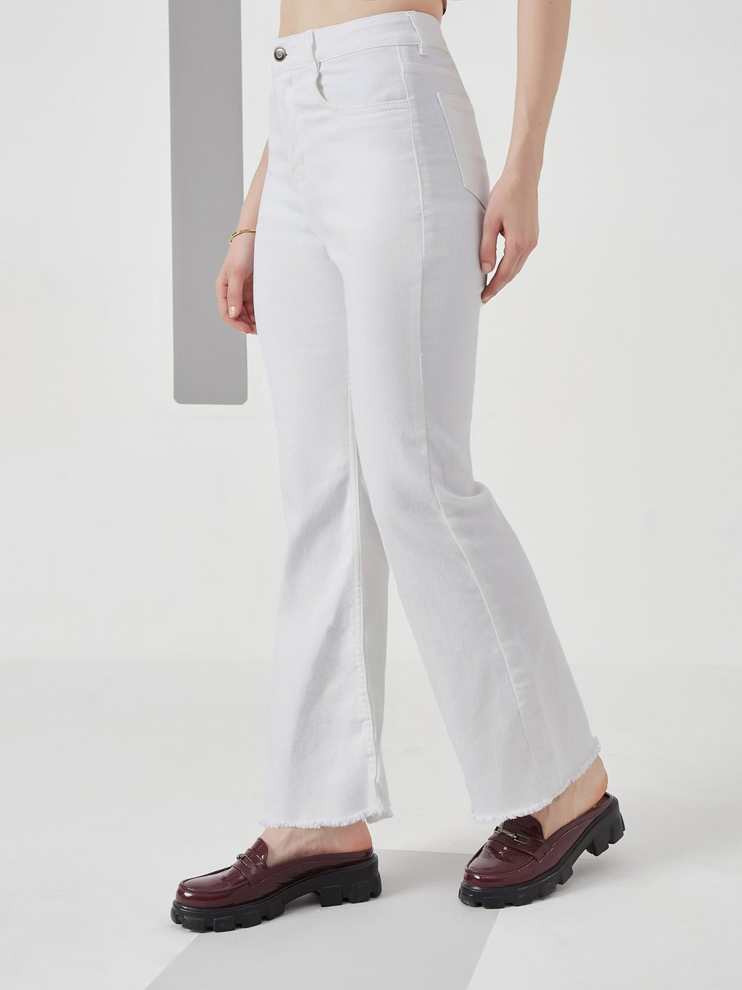 White Bootcut high-rise Stretchable Denim Jeans for Women