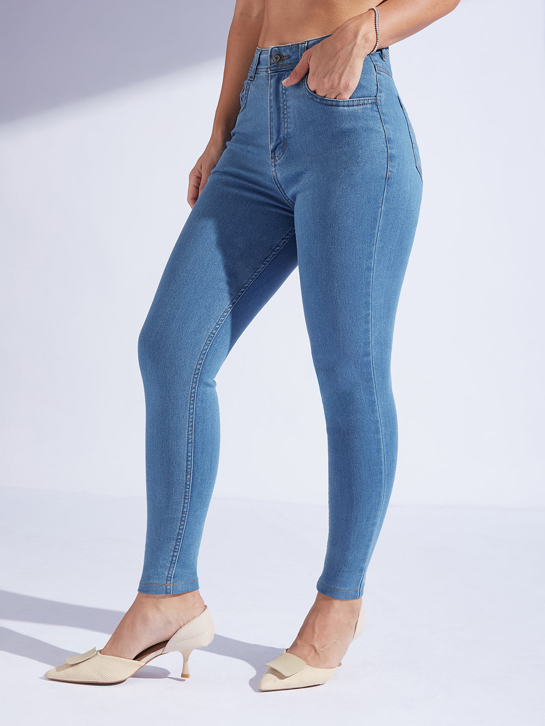 Women's Blue Skinny High-Rise Cropped Denim Jeans