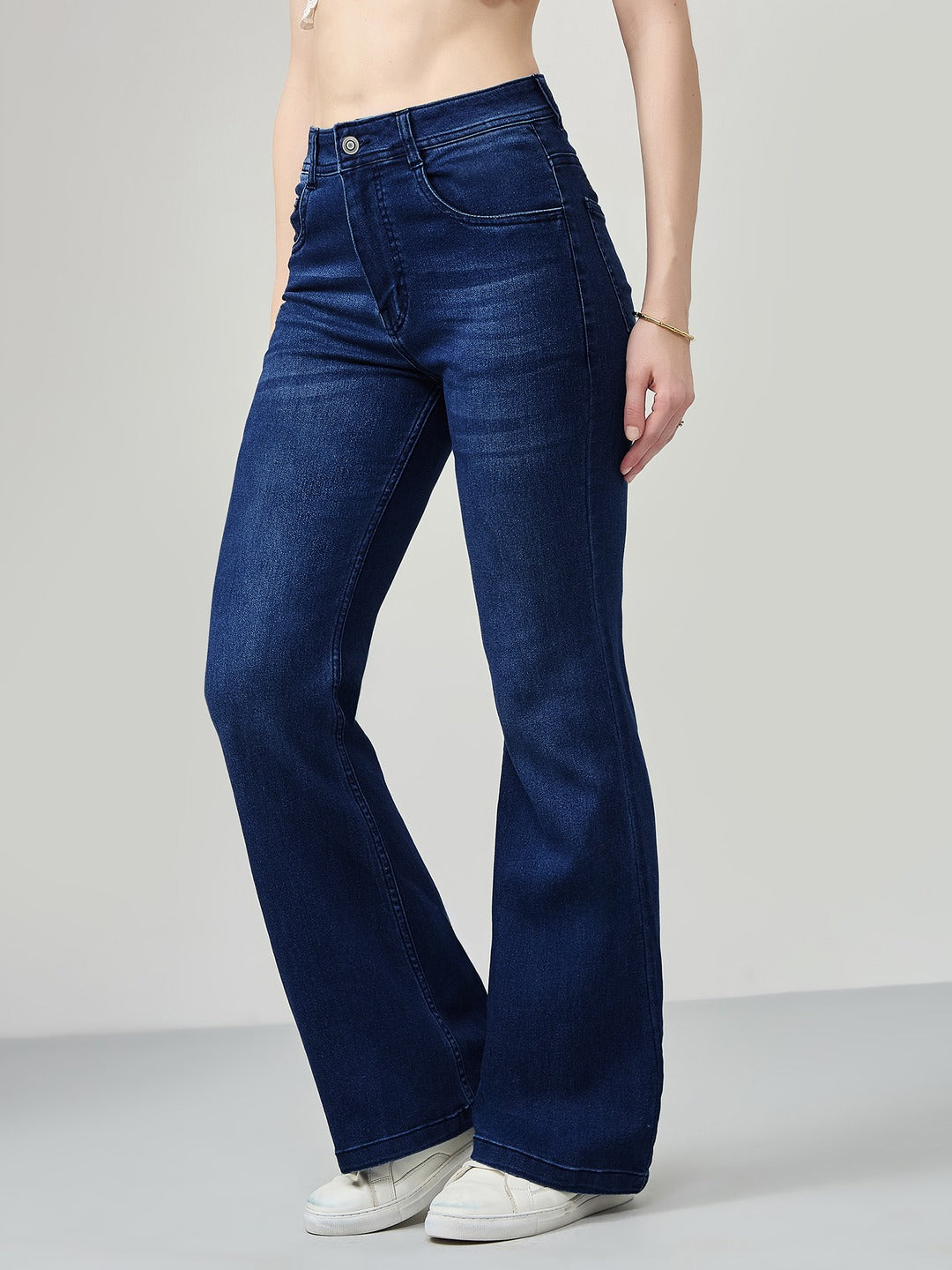 Navy Blue High-Rise Stretchable Bootcut Denim Jeans for Women