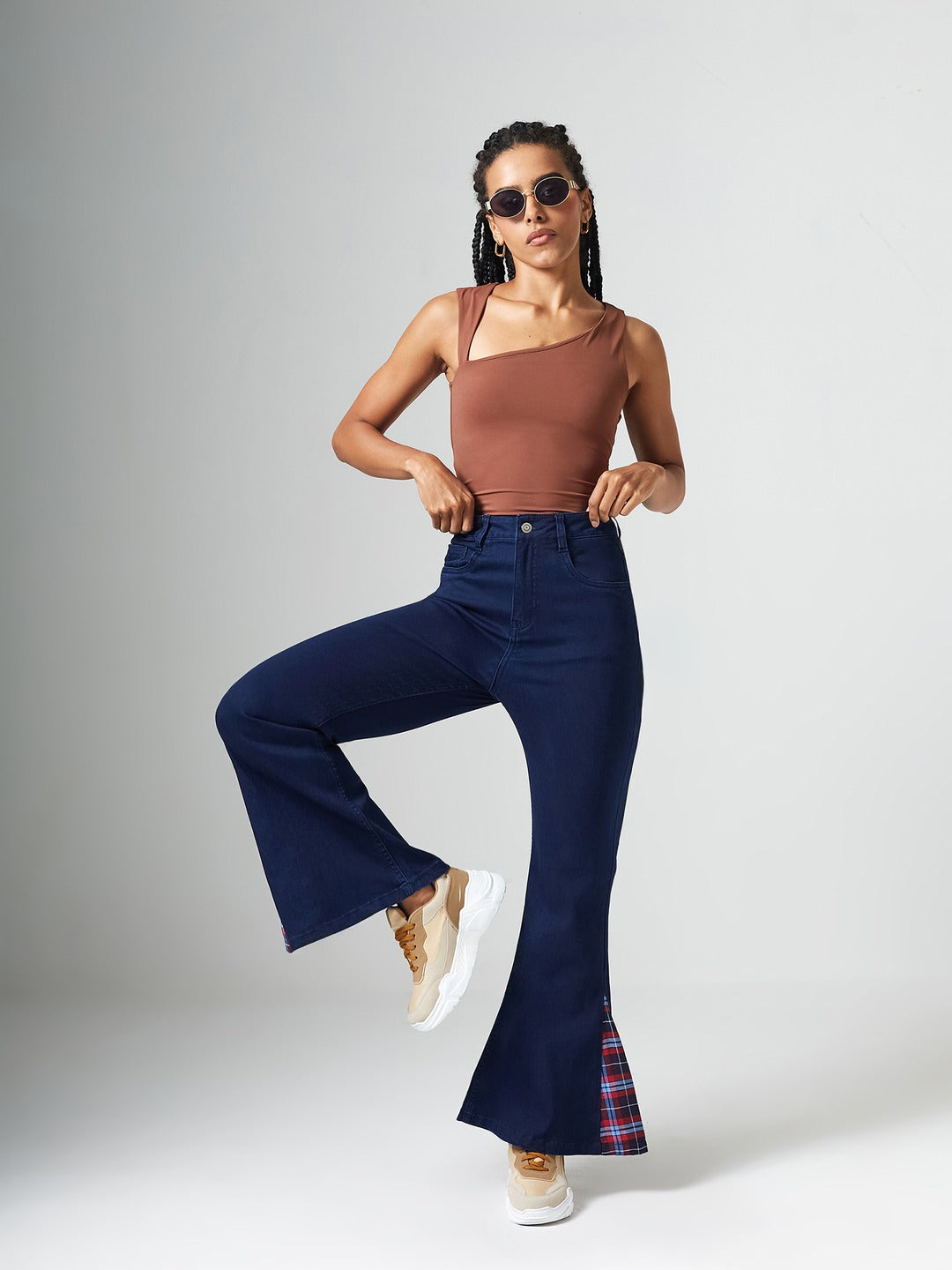 CHASEshape™ Navy Blue High Rise Clean Look Stretchable Denim Bootcut Jeans for Women