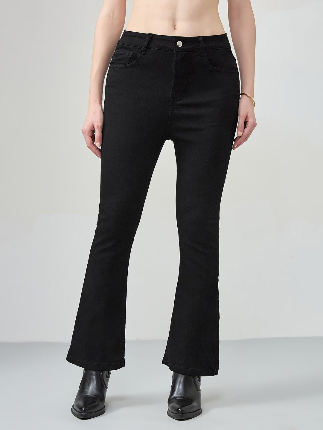 POWER STRETCH Women’s Black high-rise Semi Bootcut Shaping Jeans for Women
