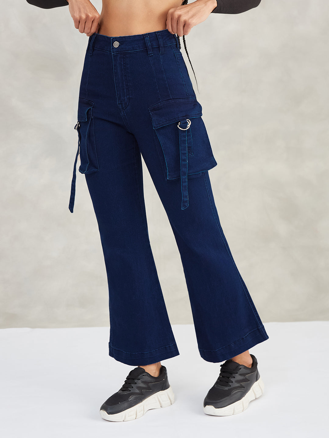 Women's Navy Blue Bootcut High-Rise Stretchable Denim Jeans