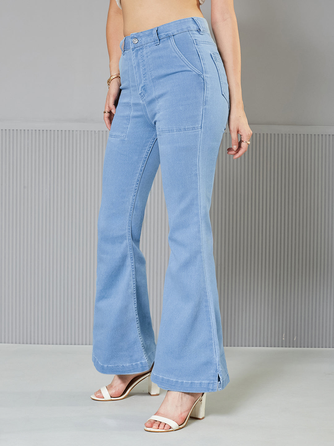 Women's Light Blue Bootcut High-Rise  Regular Stretchable Denim Jeans