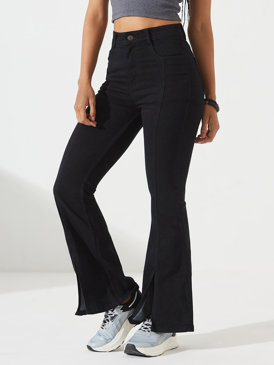 Black Bootcut High-Rise Stretchable Denim Jeans for Women