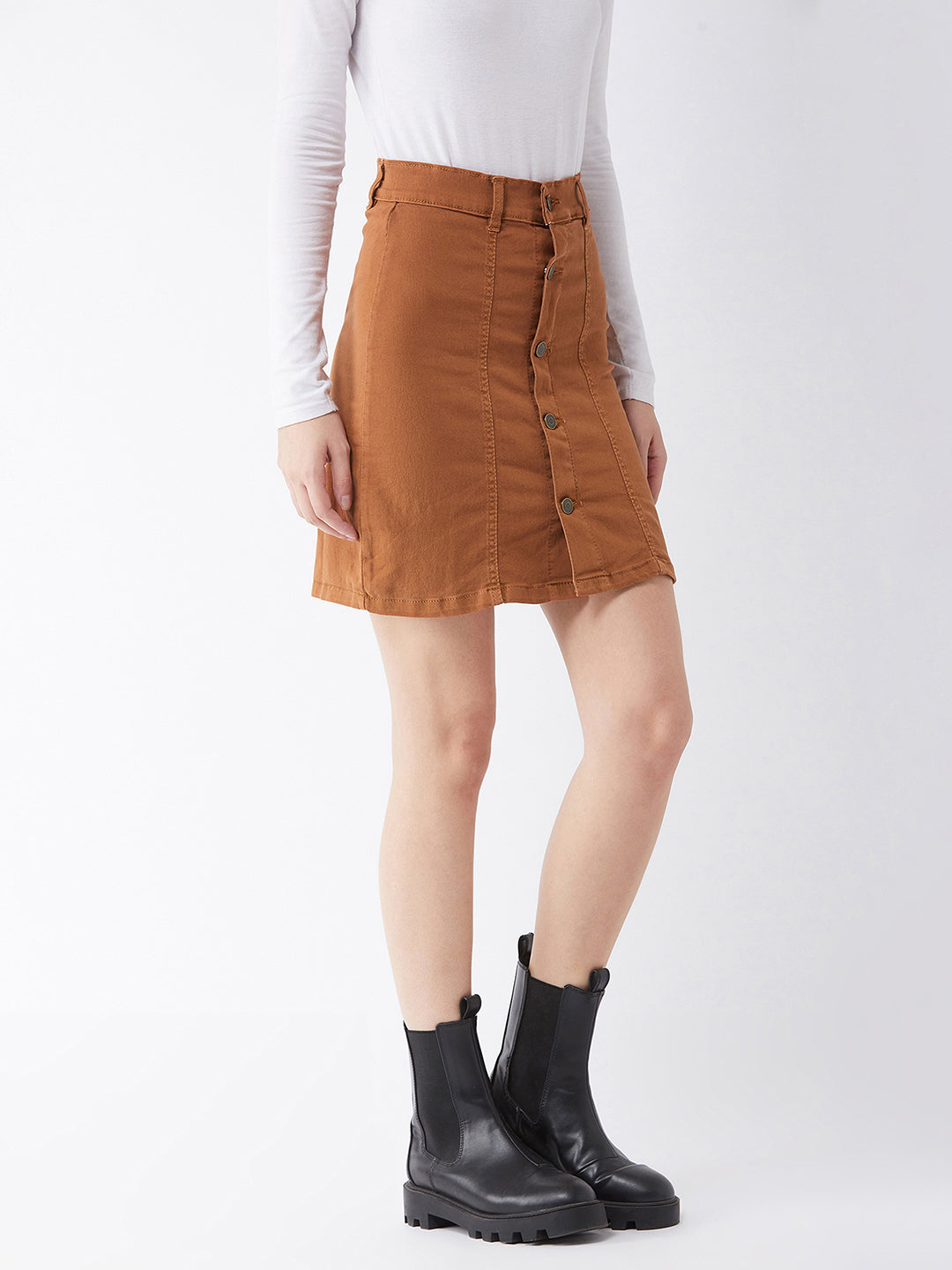 Women's Rust Cotton Slim Fit Relaxed High Rise Mini Denim Skirt