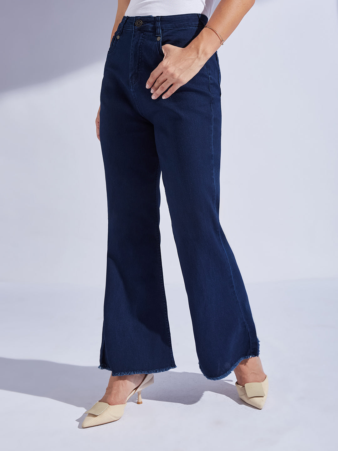 Women's Navy Blue Bootcut High-Rise Regular-Length Stretchable Denim Jeans