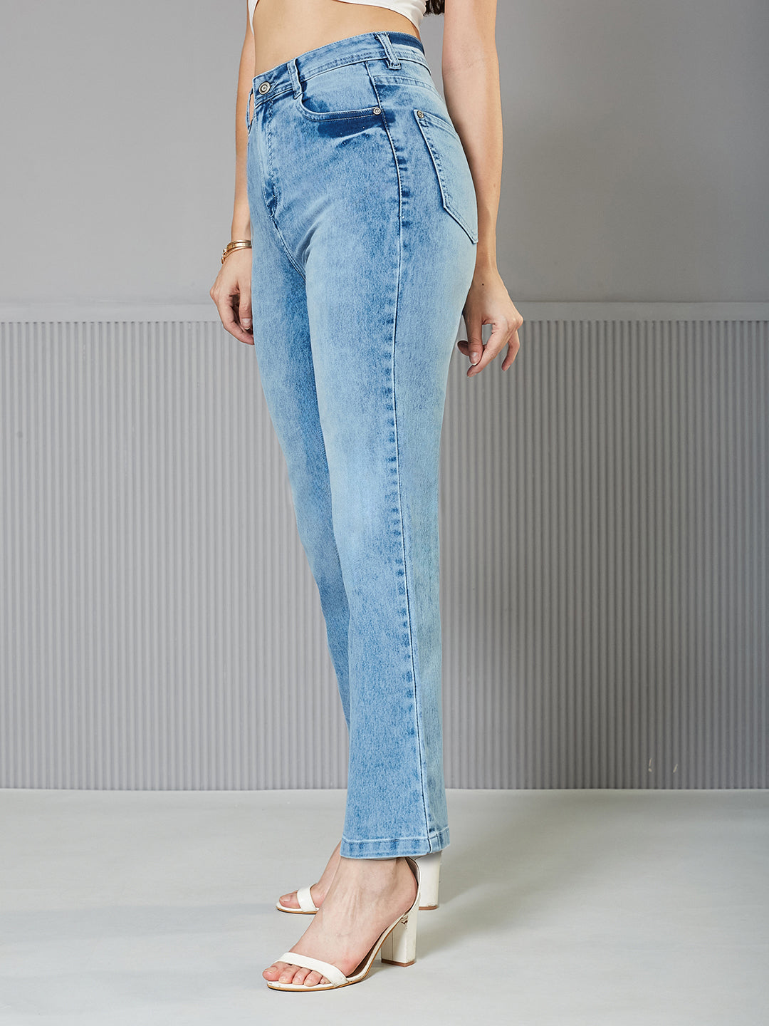 24/7 Comfort Light-Blue Wide-Leg Fit High-Rise   Stretchable Denim Jeans for Women — Miss Chase