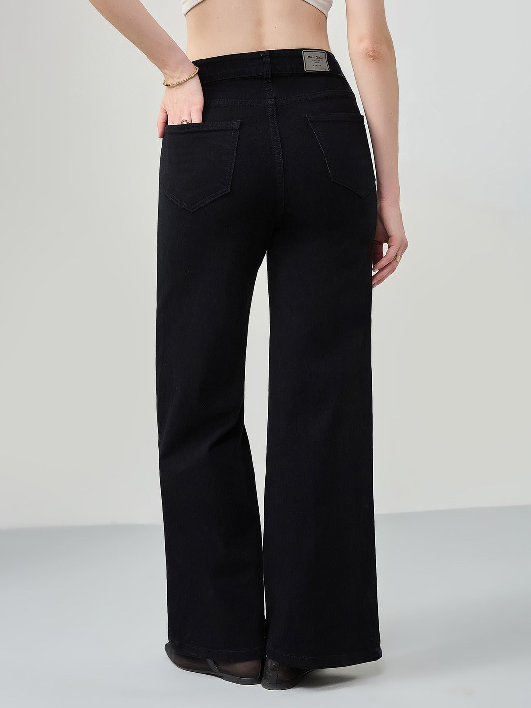 Black Wide Leg high-rise Stretchable Denim Jeans for Women