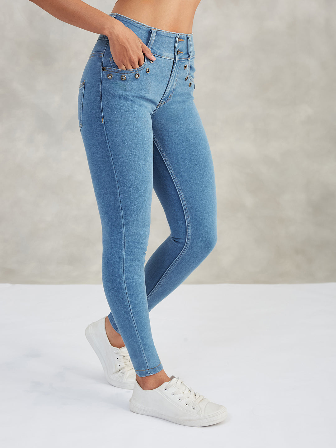 Women's Blue Skinny High-Rise Stretchable Denim Pants