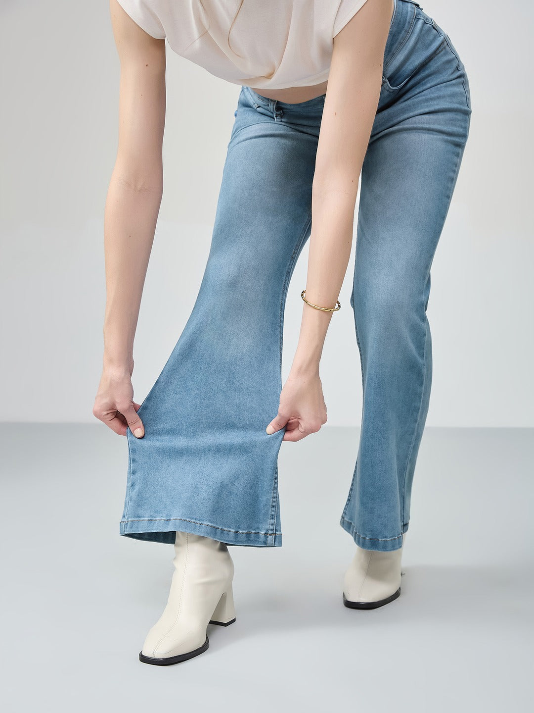 Womens Blue Bootcut high-rise Regular Stretchable Denim Jeans for Women