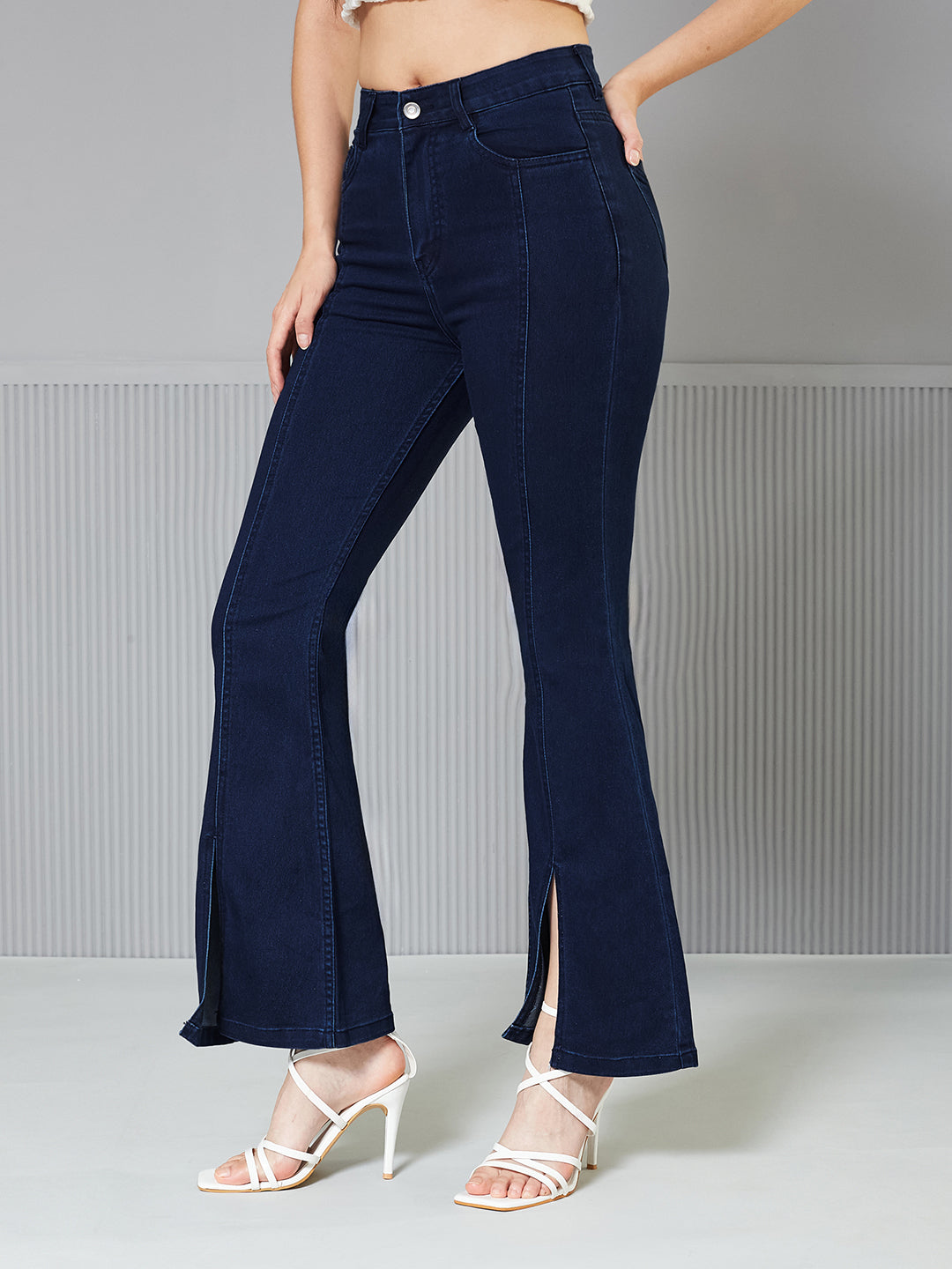 Women's Navy Blue Bootcut High-Rise  Regular Stretchable Denim Jeans