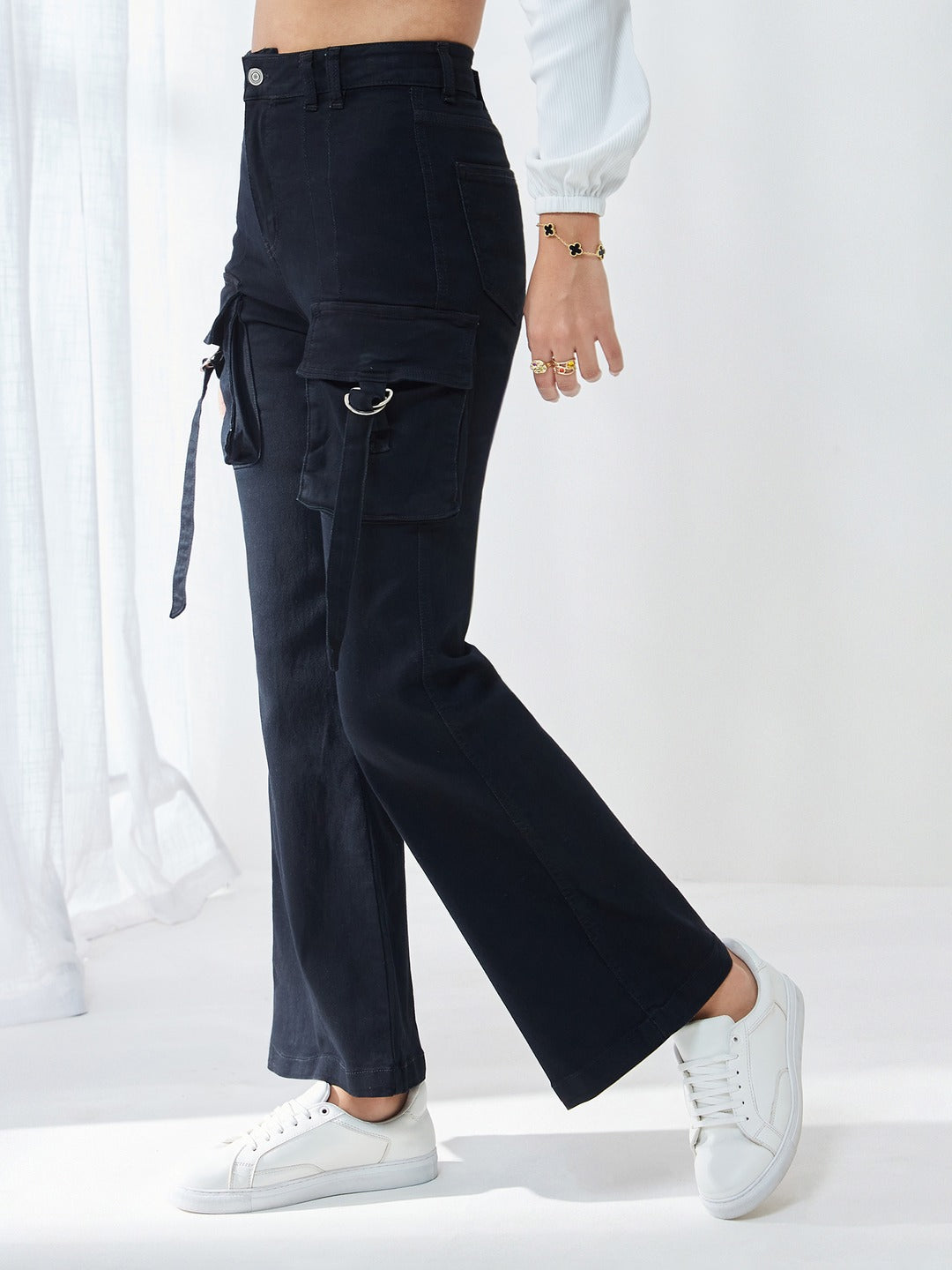 Black Bootcut High-Rise Stretchable Denim Jeans for Women