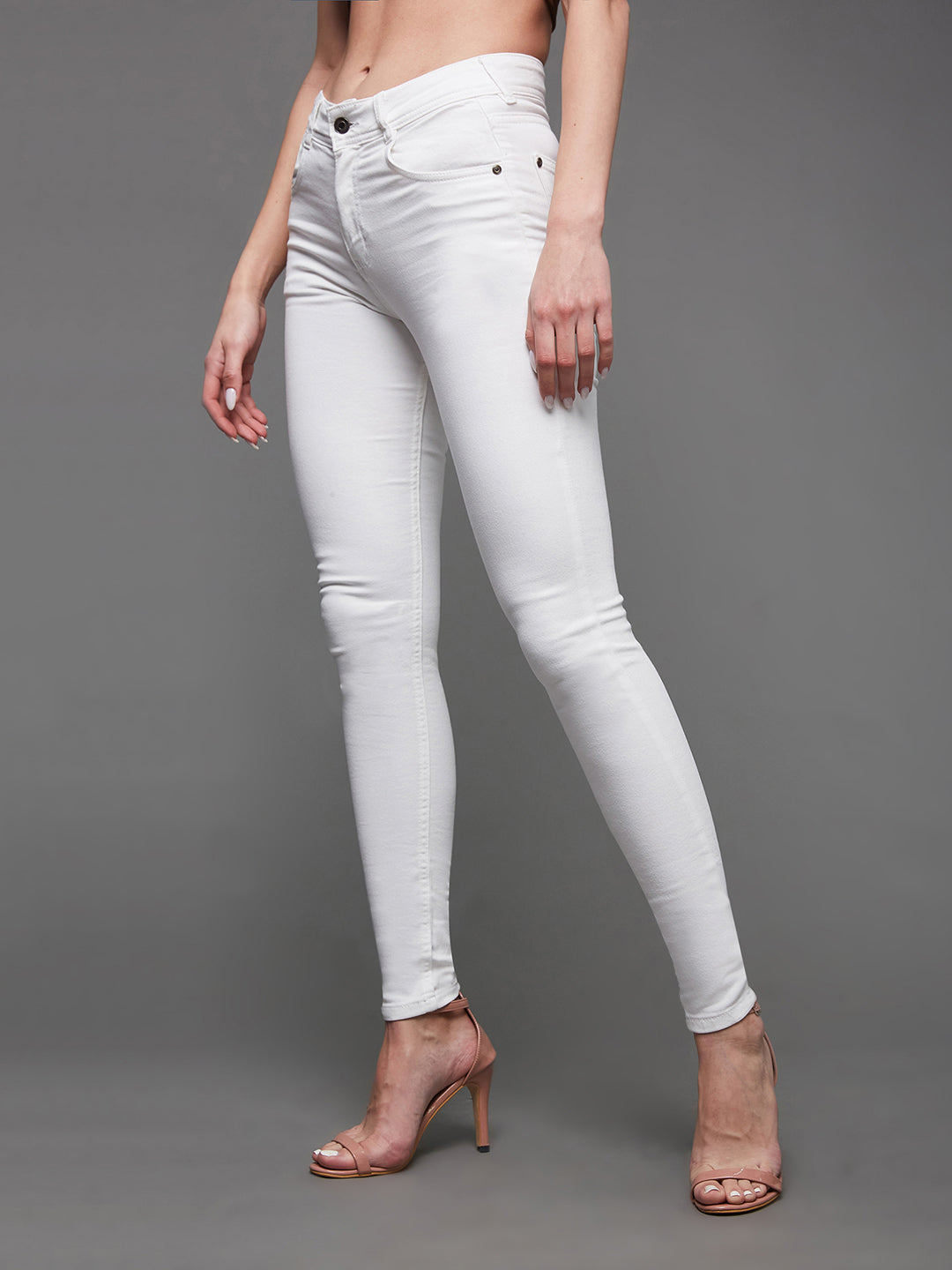 Women's White Skinny High Rise Clean Look Bleached Regular Length Stretchable Denim Jeans