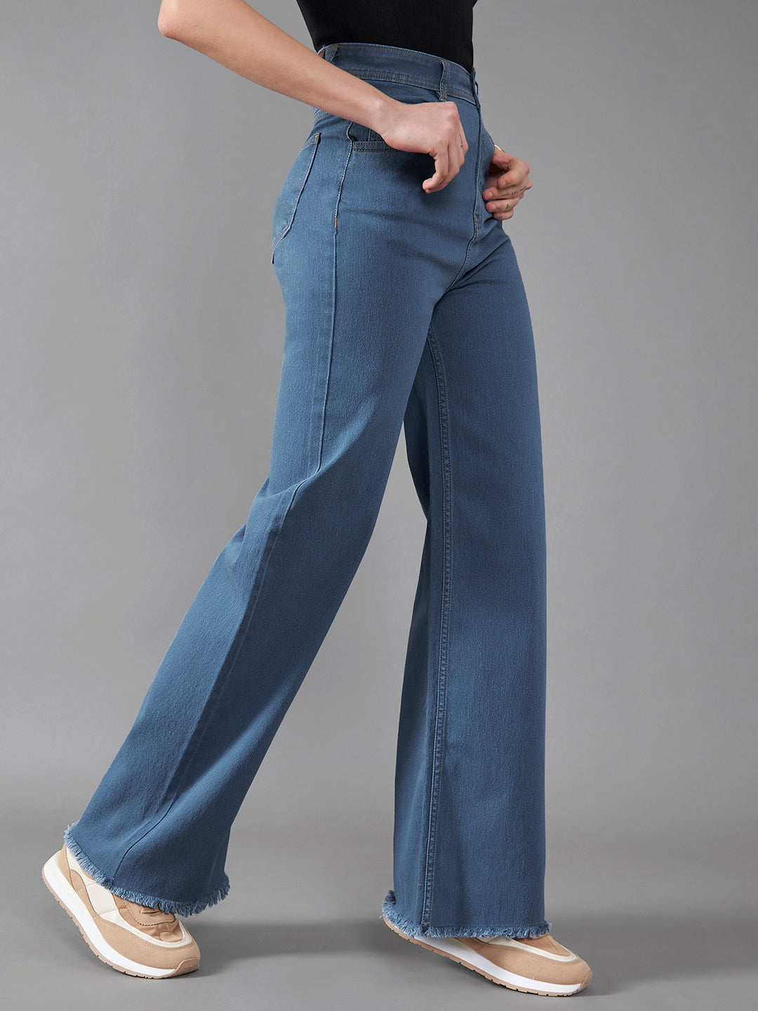 24/7 Comfort Women's Mid Blue Wide Leg High Rise Stretchable Denim Jeans