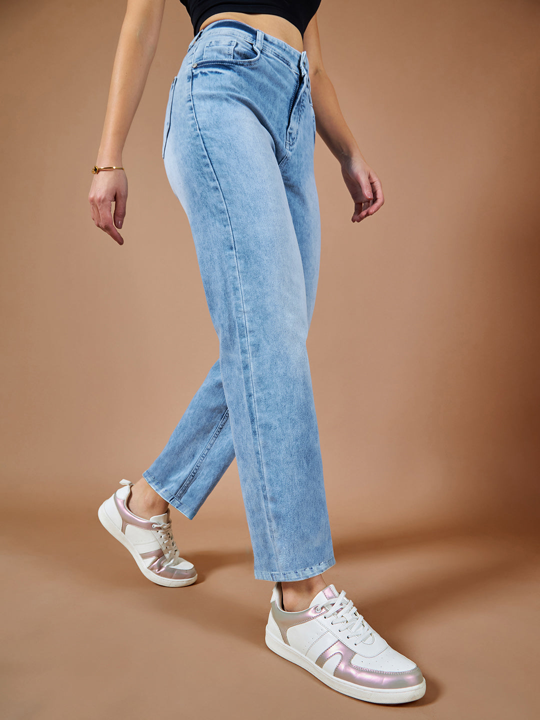 Women's Light Blue Slim Fit High Rise Regular length Stretchable Denim Jeans