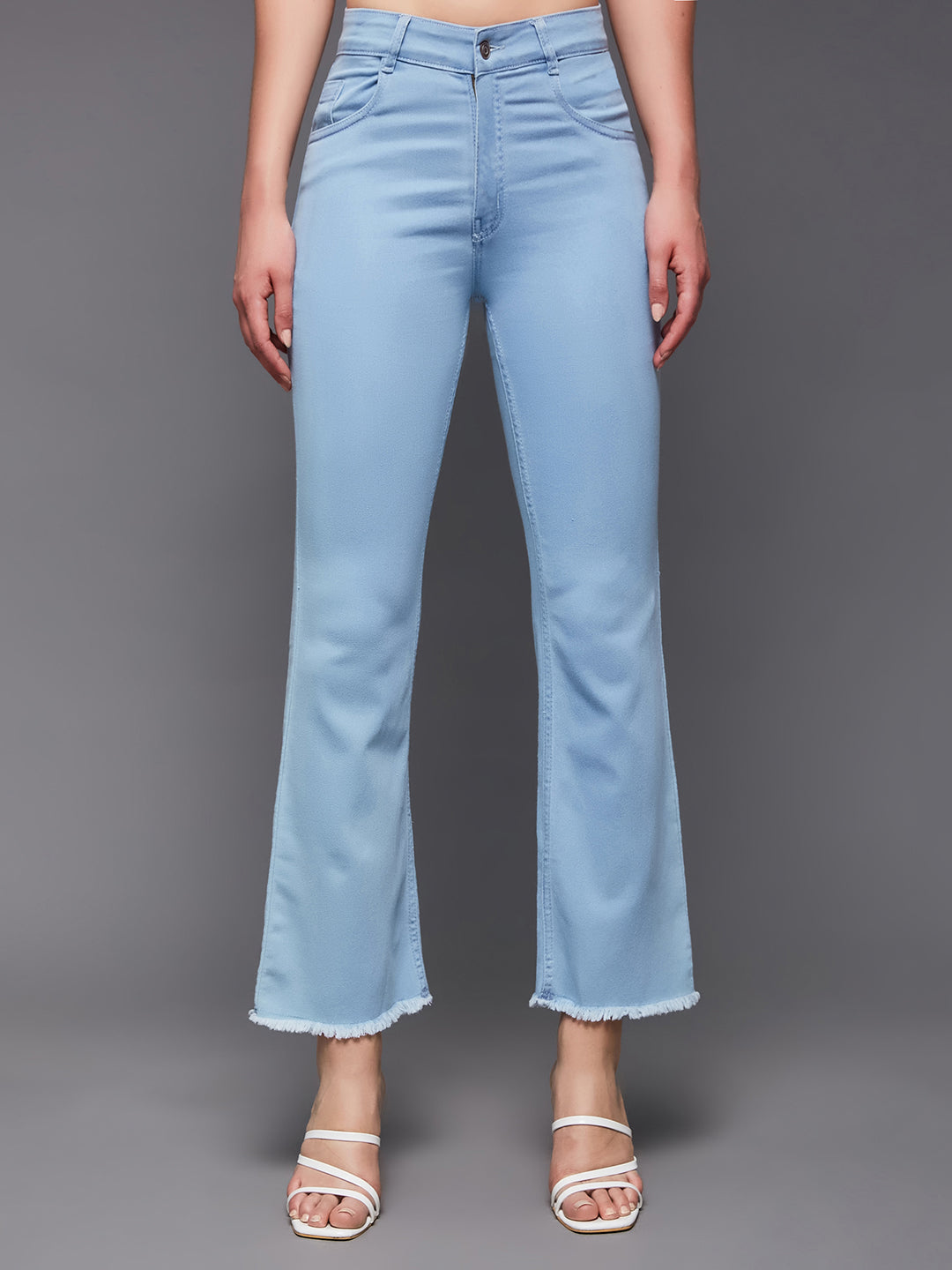 24/7 Comfort Women's Light Blue Bell Bottom Semi-Bootcut High rise Cropped Stretchable Timeless Denim Jeans