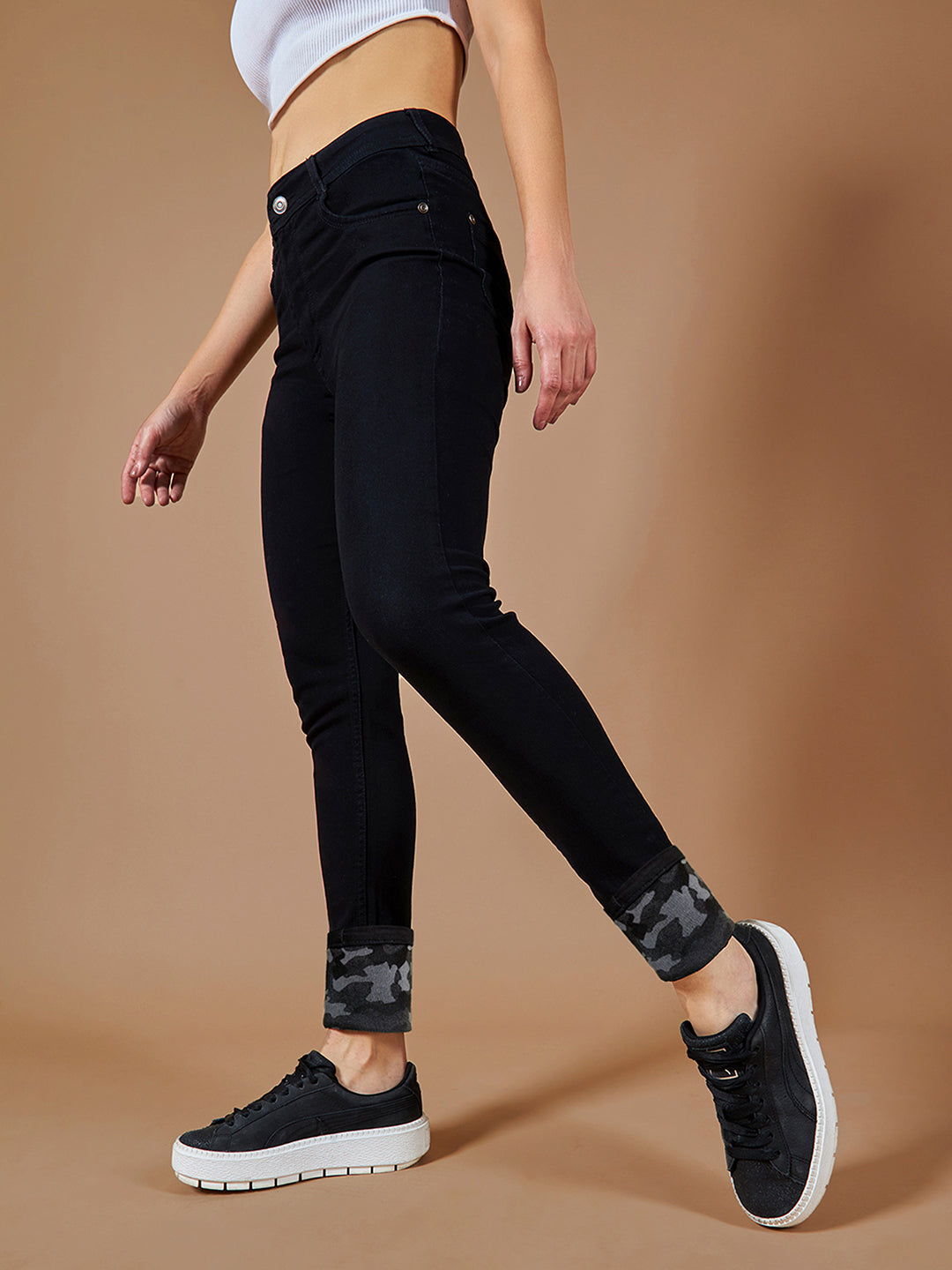 Women's Black High Rise Slim Fit Regular Length Stretchable Denim Jeans