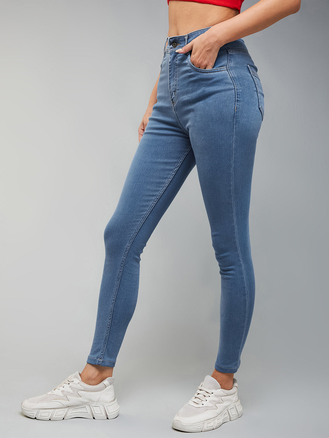 Women's Blue Skinny High-Rise Cropped Denim Jeans