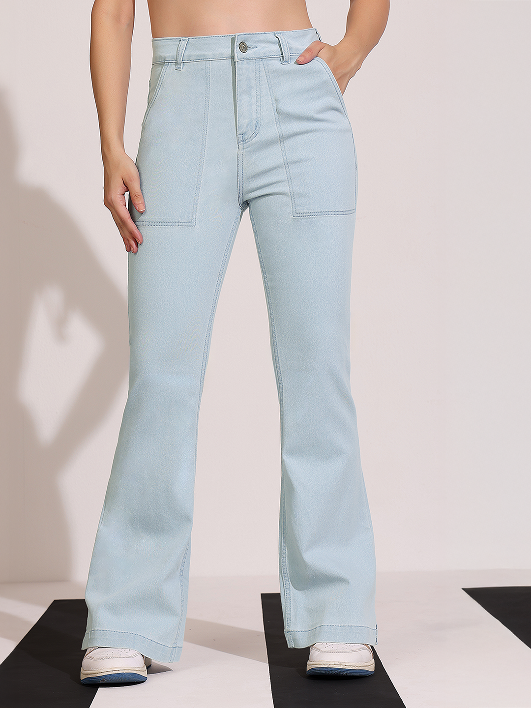 Light-Blue Bootcut High-Rise Regular Stretchable Denim Jeans for Women