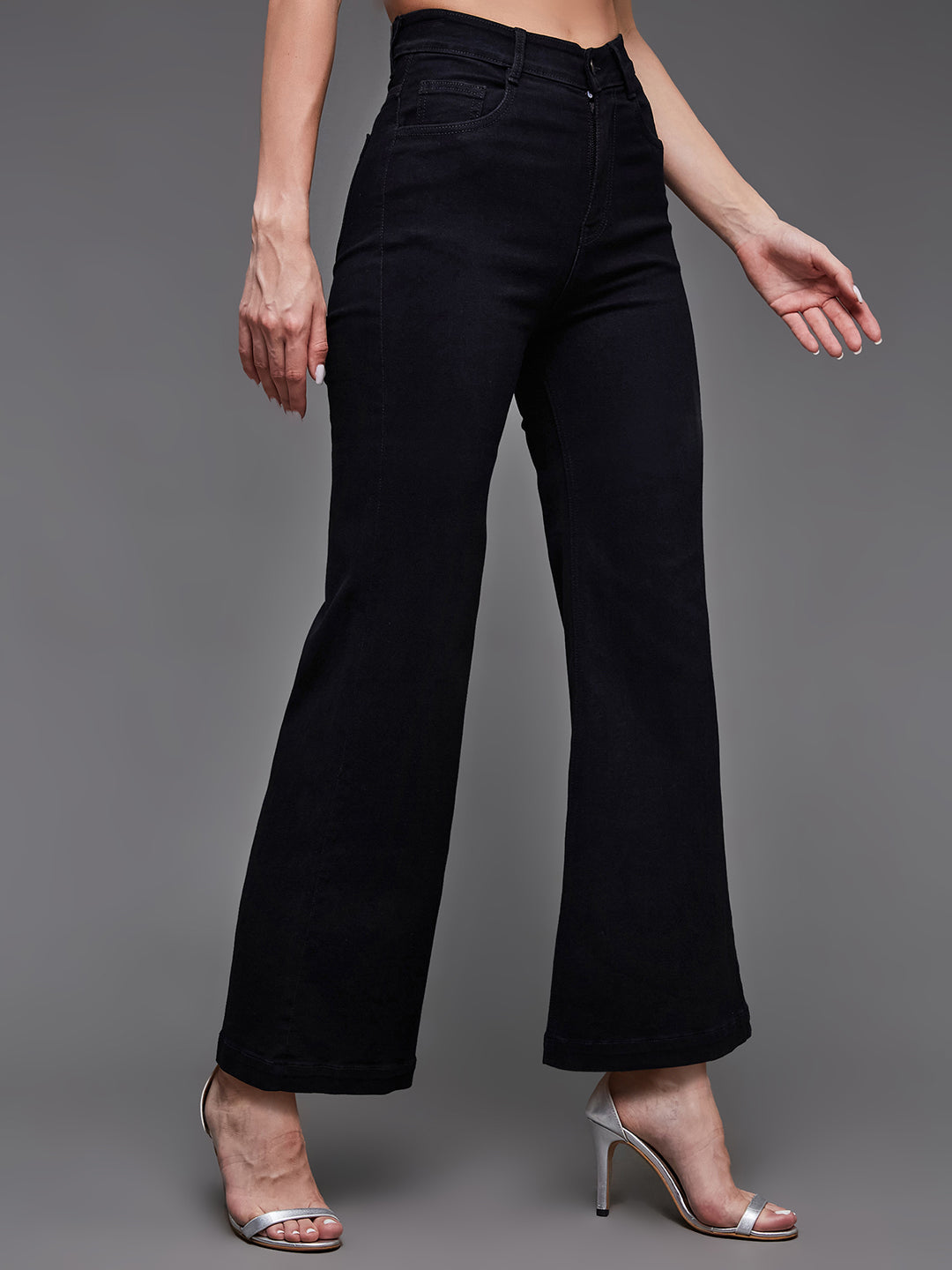 24/7 Comfort Women's Black Wide Leg High Rise Stretchable Denim Jeans