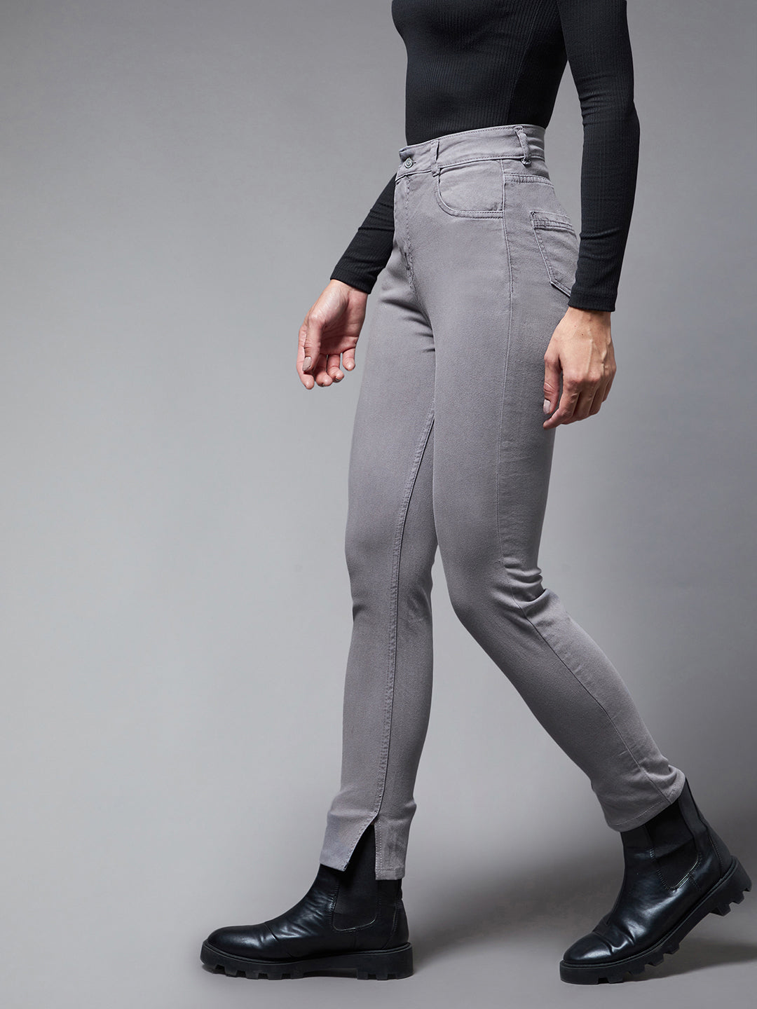 Women's Grey Skinny High-rise Clean Look Regular Stretchable Denim Jeans