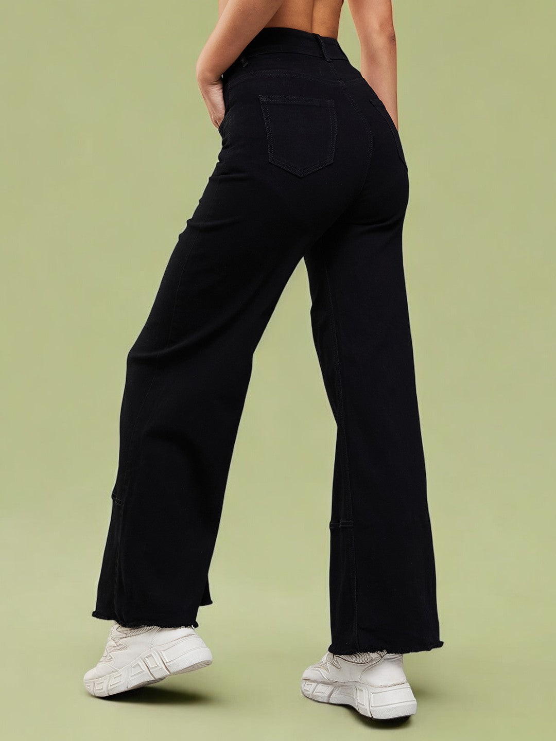 24/7 Comfort Women's Black Wide Leg High Rise Clean Look Regular-Length Stretchable Denim Jeans