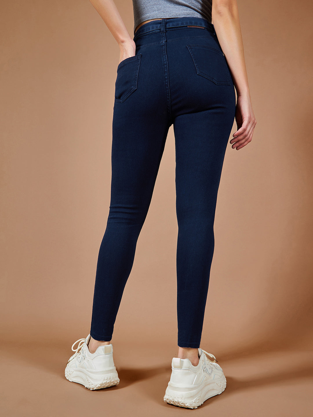 Women's Navy Blue Cotton Skinny Fit Relaxed High Rise Regular Length Stretchable Denim Jeans