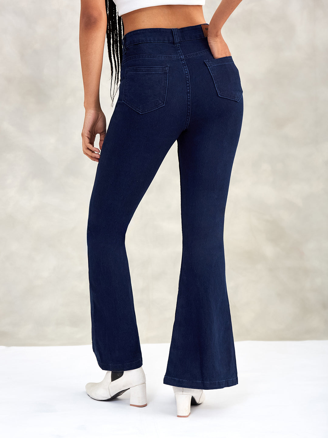 Women's Navy Blue Bootcut High-Rise Stretchable Denim Jeans
