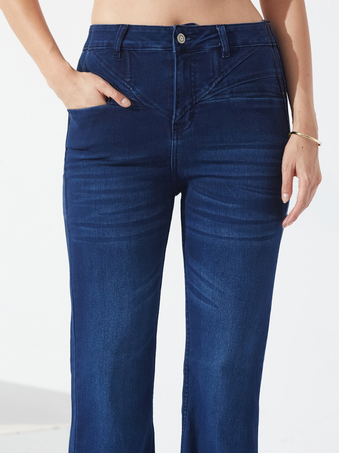 CHASEshape™ Light-Shaping Navy Blue Bootcut high-rise Stretchable Jeans for Women