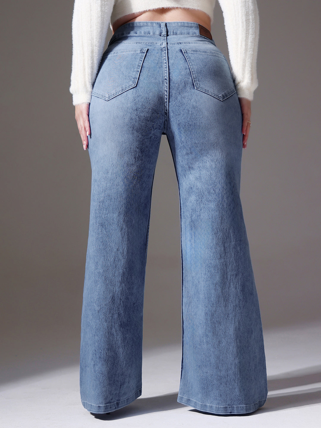 Women's Light Blue Wide-Leg High-Rise Clean-Look Stretchable Denim Jeans
