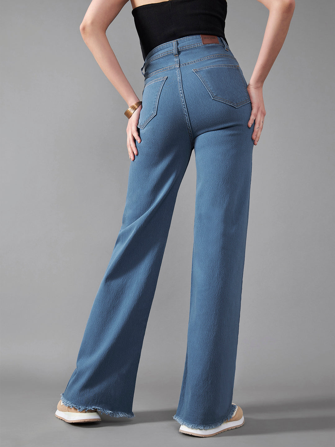 24/7 Comfort Women's Mid Blue Wide Leg High Rise Stretchable Denim Jeans